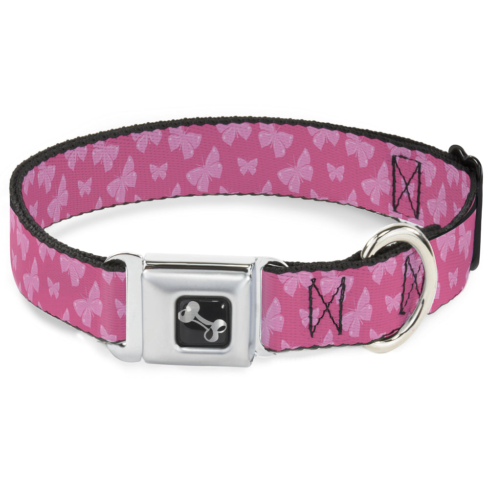 Dog Bone Seatbelt Buckle Collar - Butterflies Pink Seatbelt Buckle Collars Buckle-Down