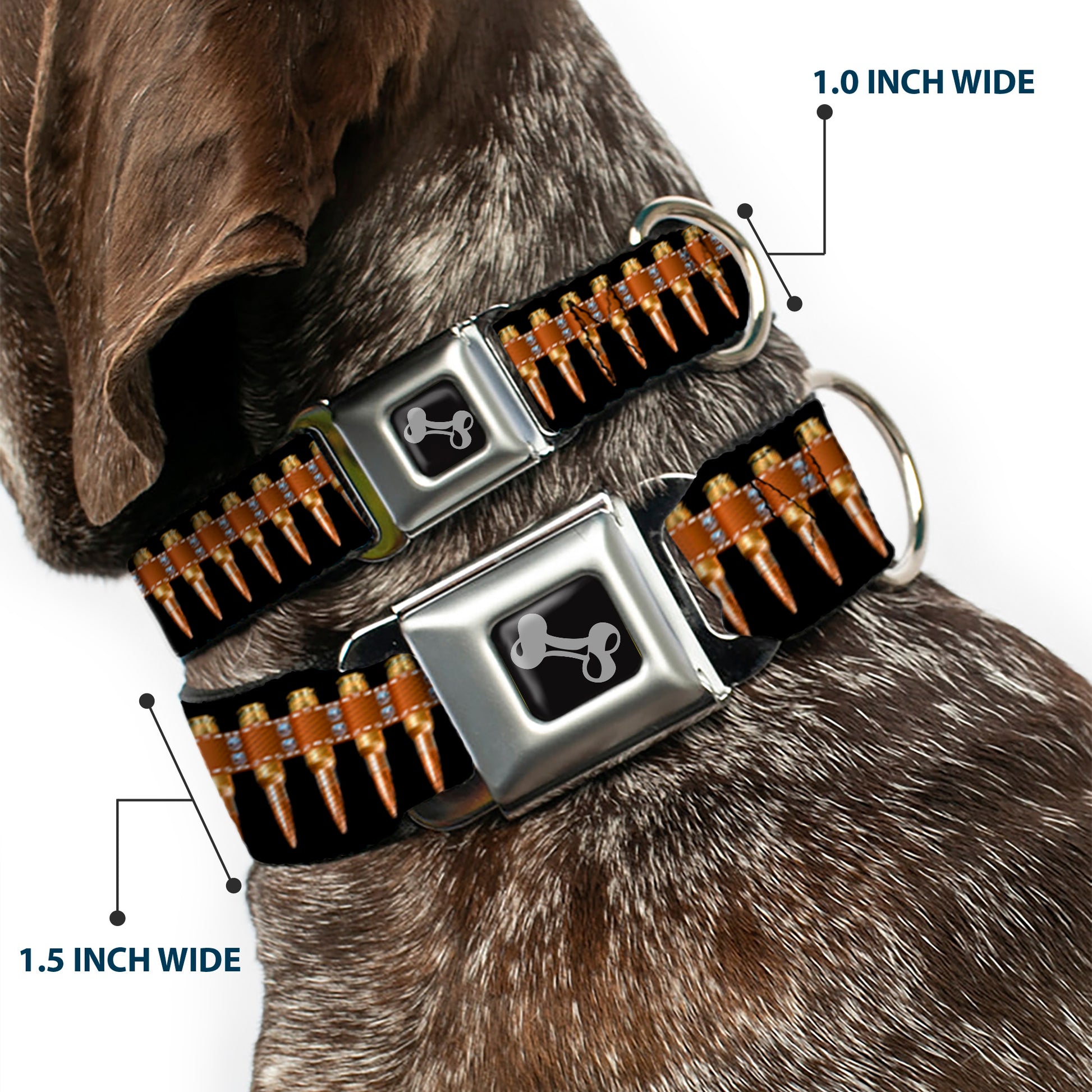 Dog Bone Black/Silver Seatbelt Buckle Collar - Printed Bullets Pattern Seatbelt Buckle Collars Buckle-Down