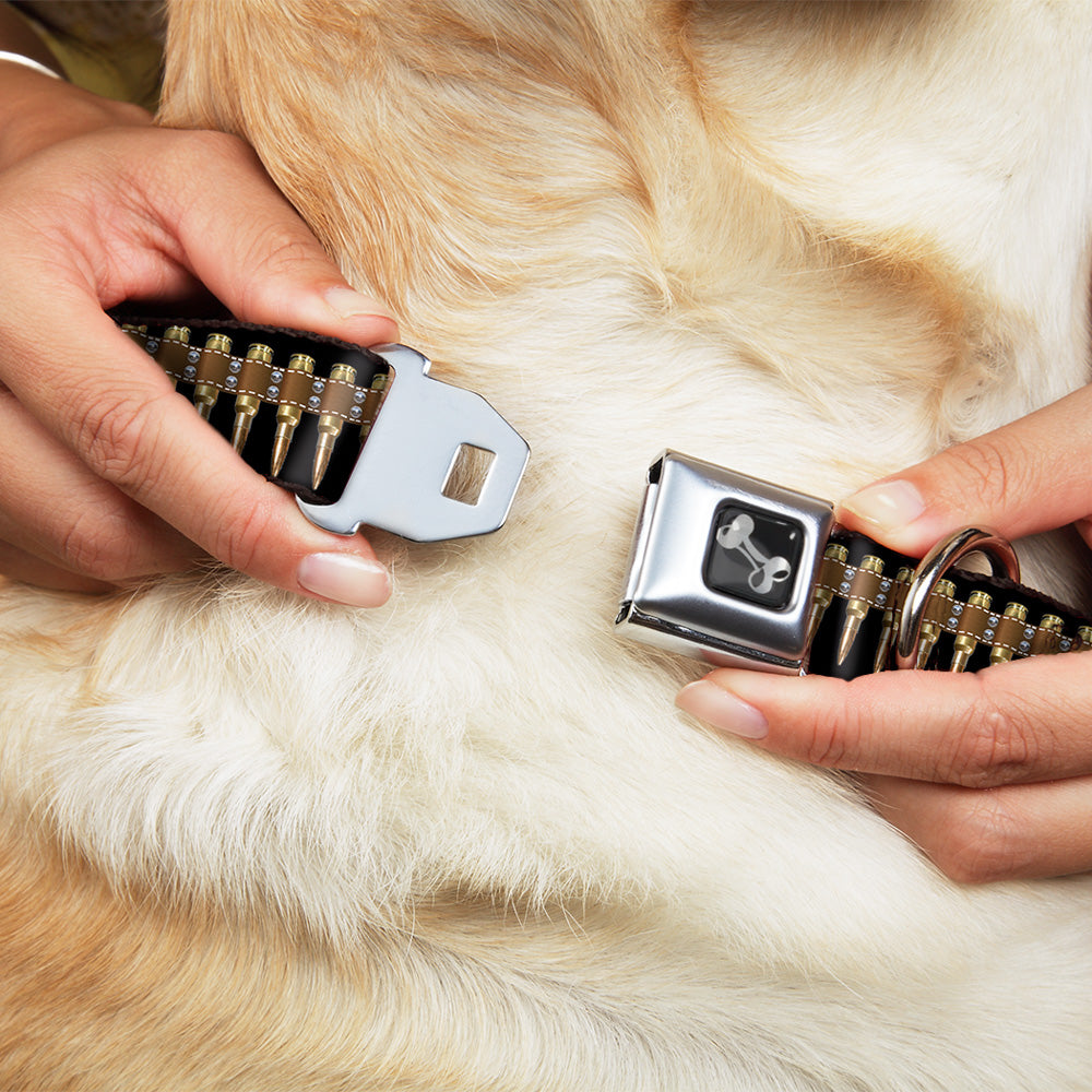 Dog Bone Black/Silver Seatbelt Buckle Collar - Printed Bullets Pattern Seatbelt Buckle Collars Buckle-Down