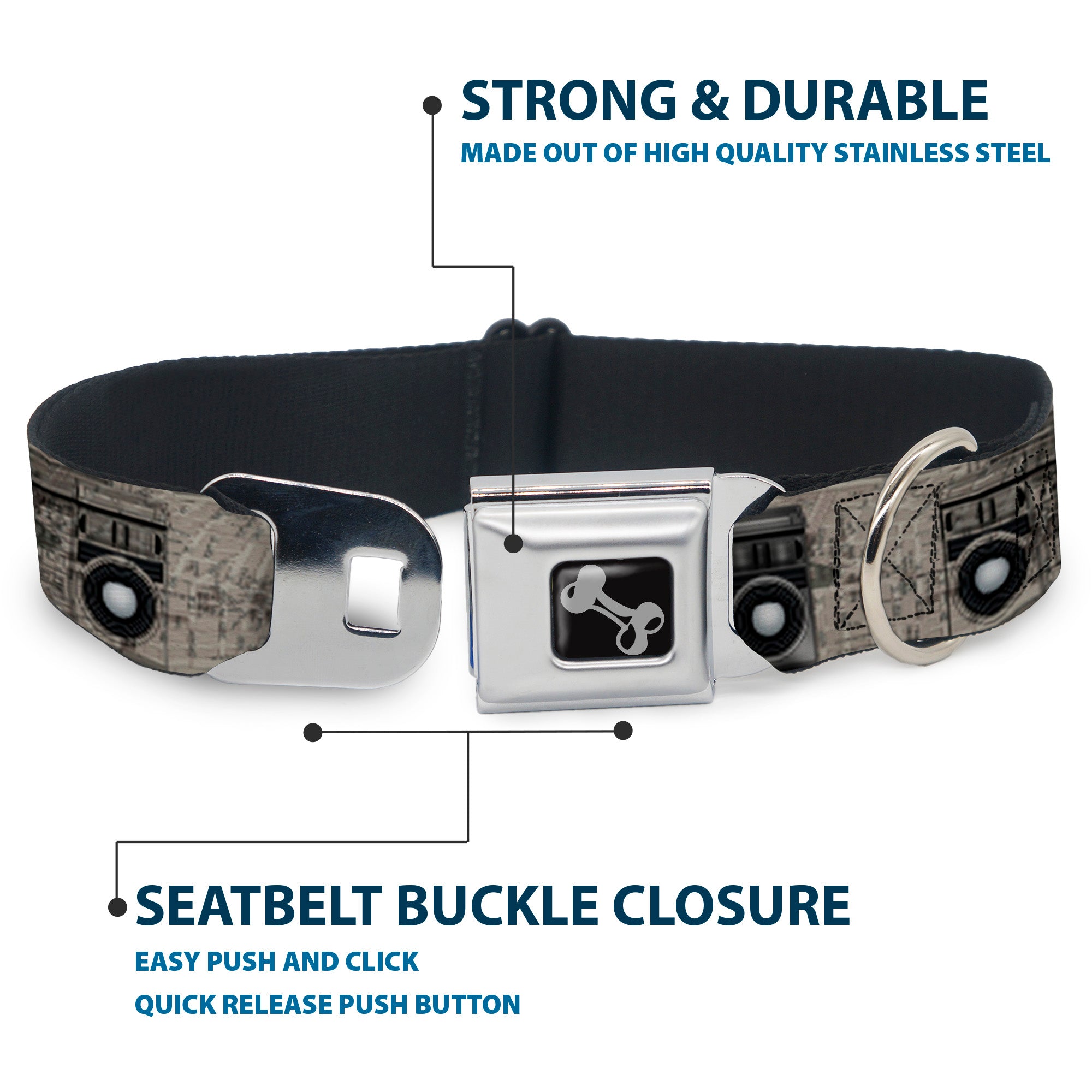 Dog Bone Seatbelt Buckle Collar - Boombox Seatbelt Buckle Collars Buckle-Down
