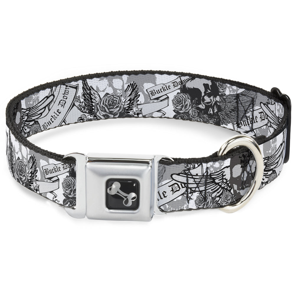 Dog Bone Seatbelt Buckle Collar - BD Skull w/Roses Seatbelt Buckle Collars Buckle-Down