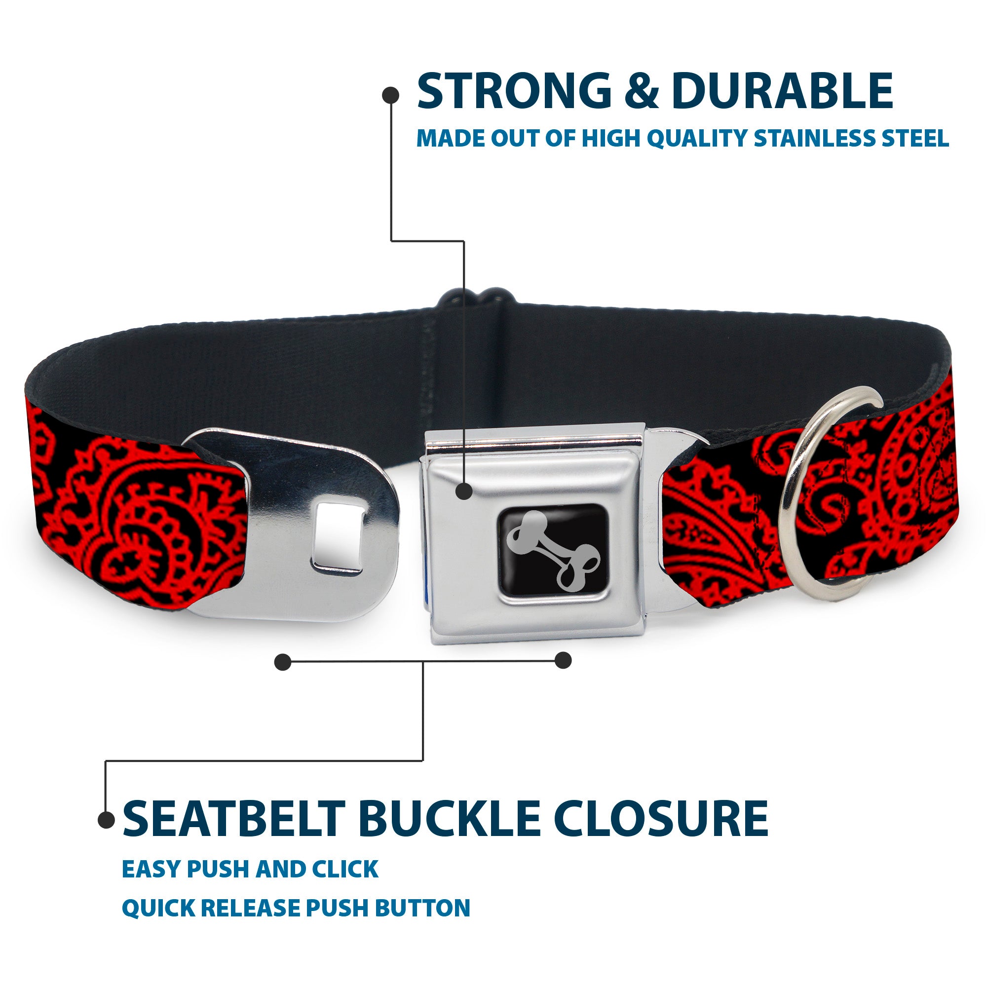Dog Bone Seatbelt Buckle Collar - Bandana/Skulls Black/Red Seatbelt Buckle Collars Buckle-Down