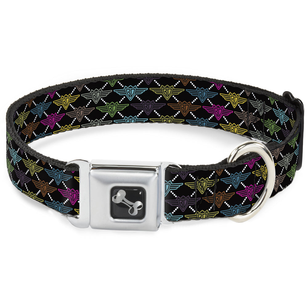 Dog Bone Seatbelt Buckle Collar - BD Monogram Black/Multi Neon Seatbelt Buckle Collars Buckle-Down