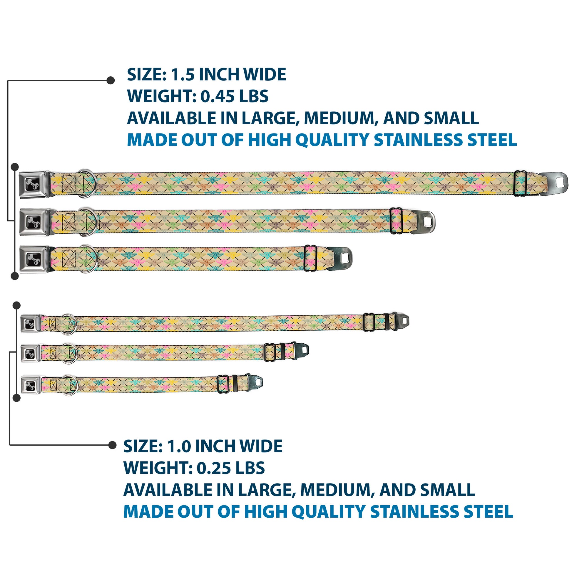 Dog Bone Seatbelt Buckle Collar - BD Monogram Tan/Multi Neon Seatbelt Buckle Collars Buckle-Down