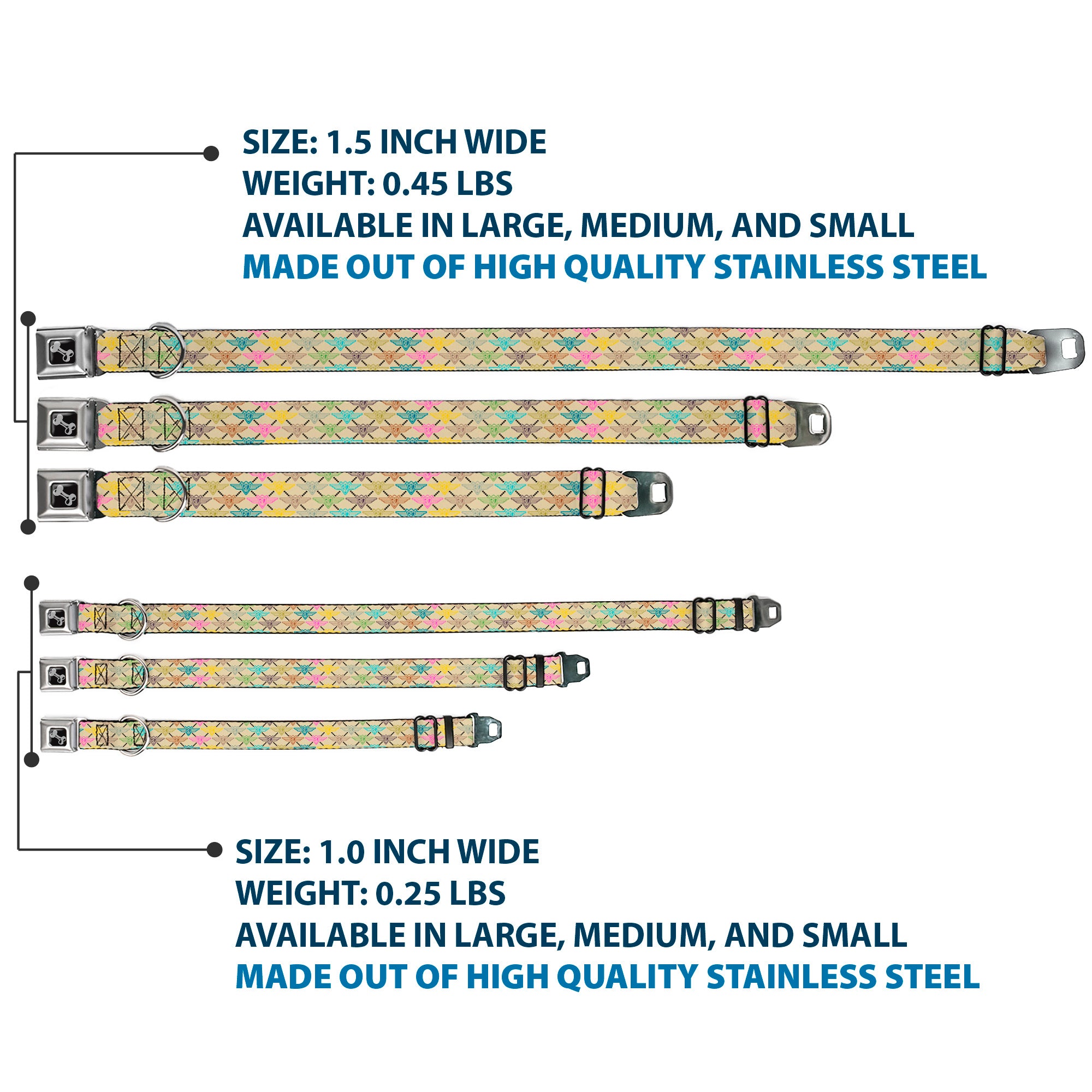 Dog Bone Seatbelt Buckle Collar - BD Monogram Tan/Multi Neon Seatbelt Buckle Collars Buckle-Down