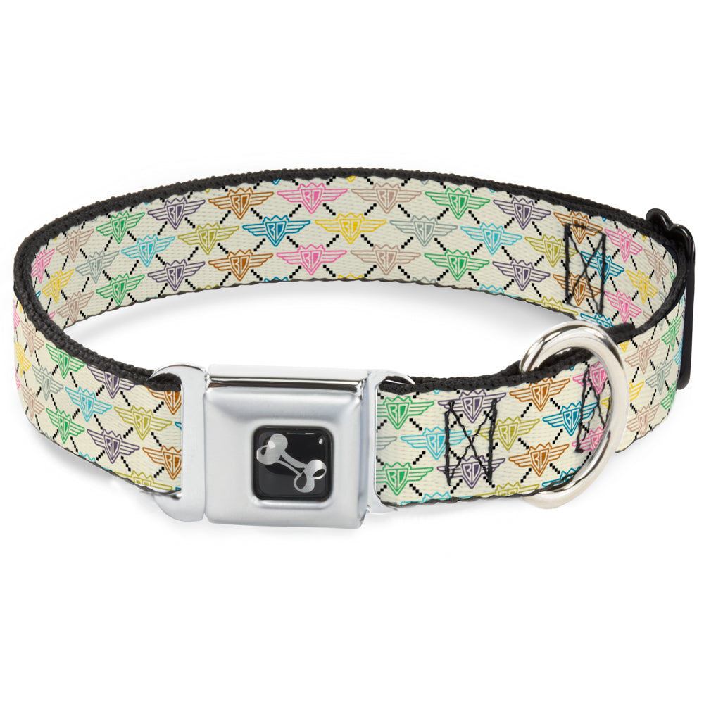Dog Bone Seatbelt Buckle Collar - BD Monogram Tan/Multi Neon Seatbelt Buckle Collars Buckle-Down