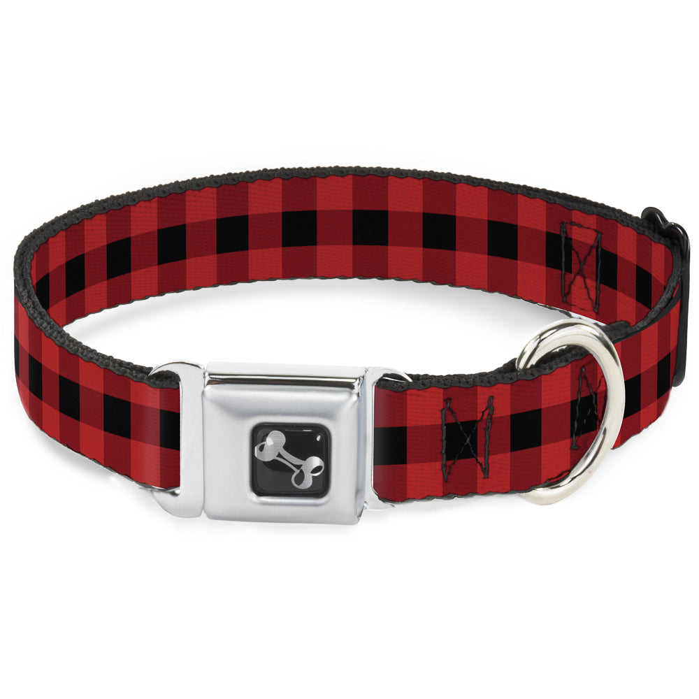 Dog Bone Seatbelt Buckle Collar - Buffalo Plaid Black/Red Seatbelt Buckle Collars Buckle-Down