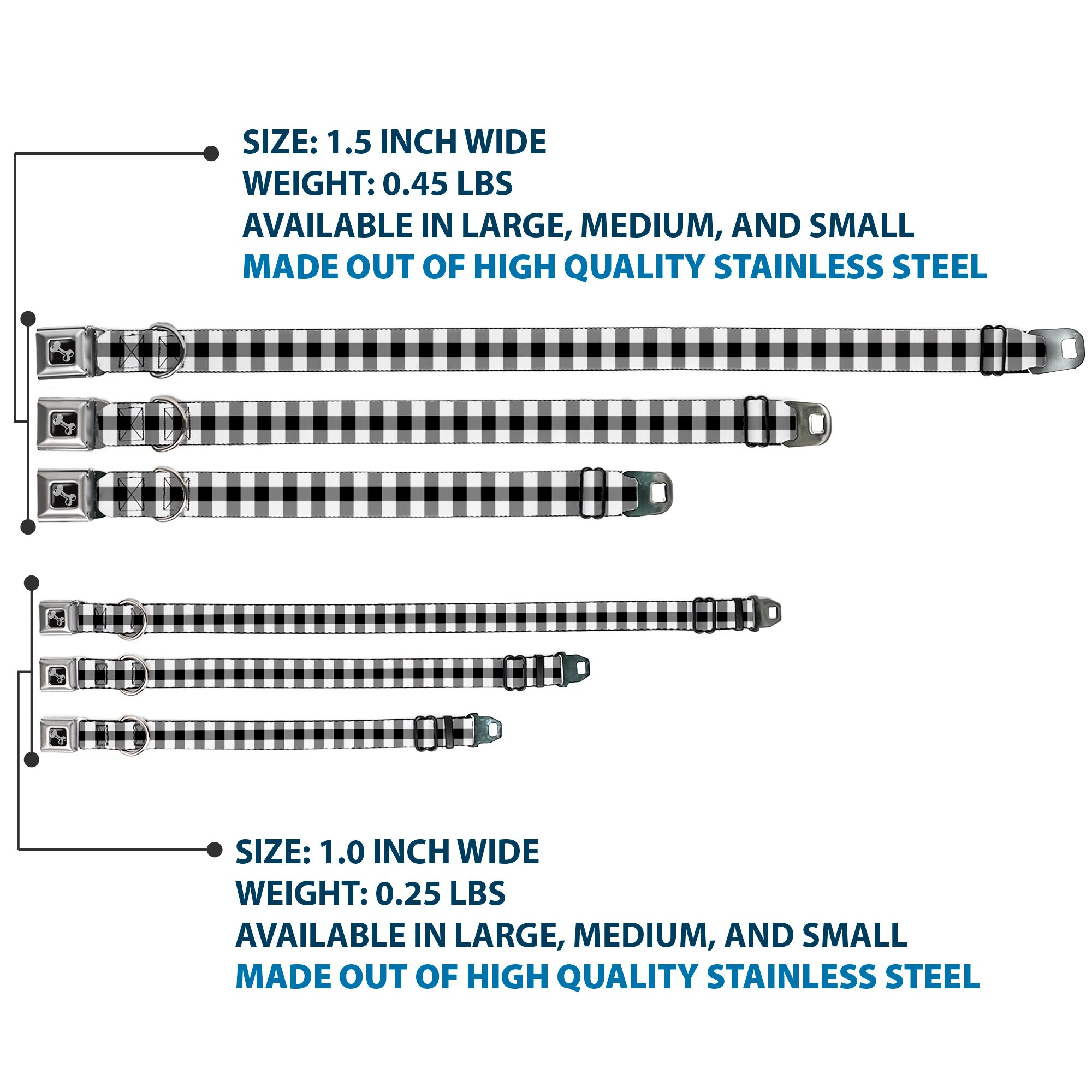 Dog Bone Seatbelt Buckle Collar - Buffalo Plaid Black/White Seatbelt Buckle Collars Buckle-Down