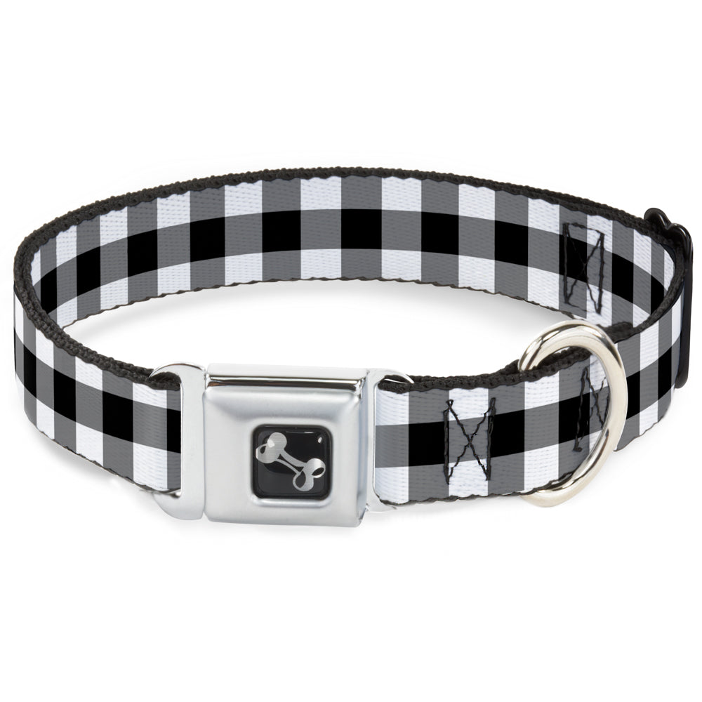 Dog Bone Seatbelt Buckle Collar - Buffalo Plaid Black/White Seatbelt Buckle Collars Buckle-Down