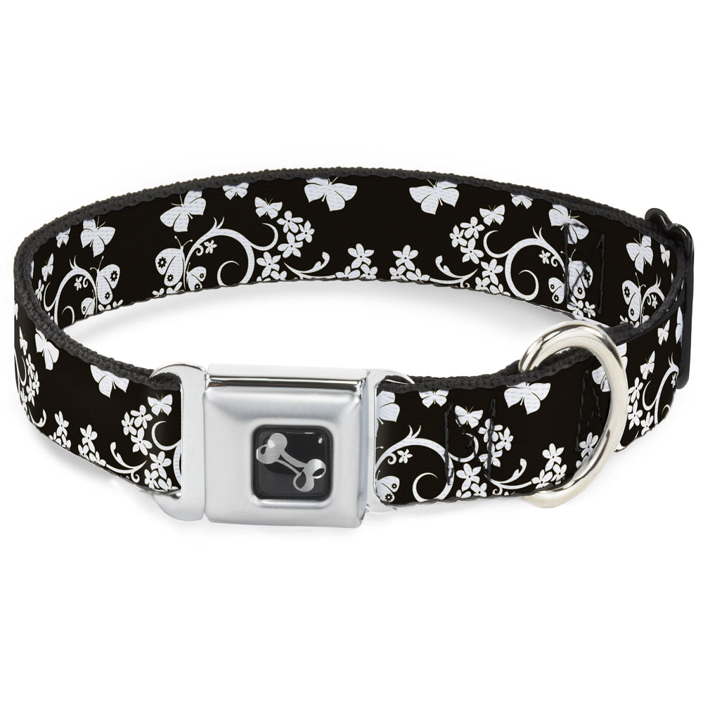 Dog Bone Seatbelt Buckle Collar - Butterfly Garden Black/White Seatbelt Buckle Collars Buckle-Down