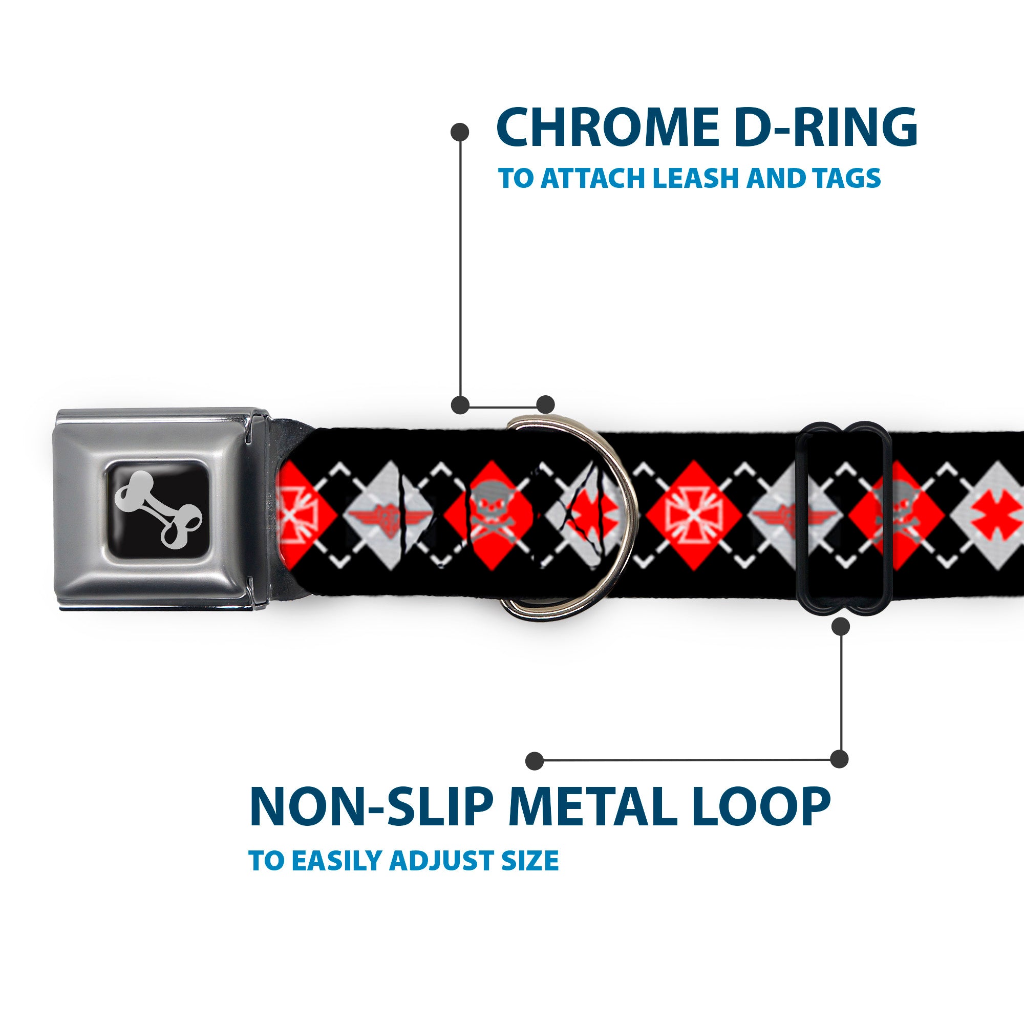 Dog Bone Seatbelt Buckle Collar - BD Argyle Black/Red/Gray Seatbelt Buckle Collars Buckle-Down
