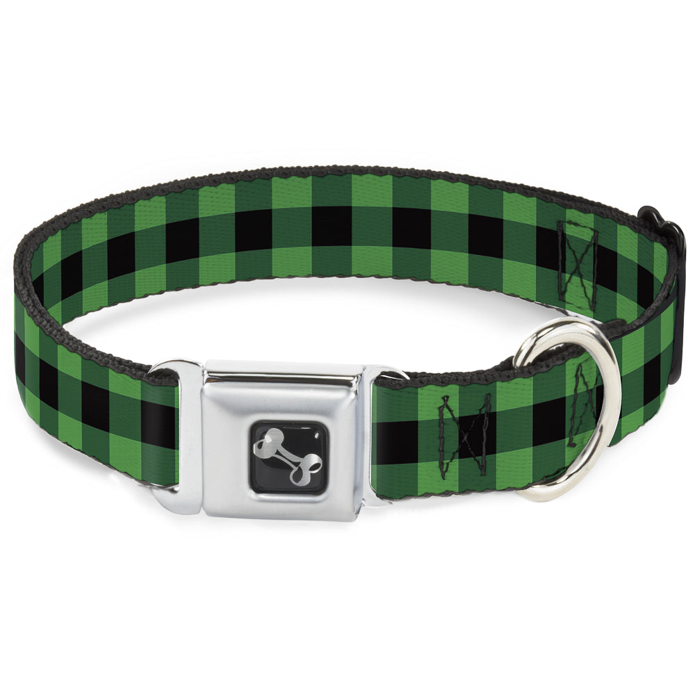 Dog Bone Seatbelt Buckle Collar - Buffalo Plaid Black/Neon Green Seatbelt Buckle Collars Buckle-Down