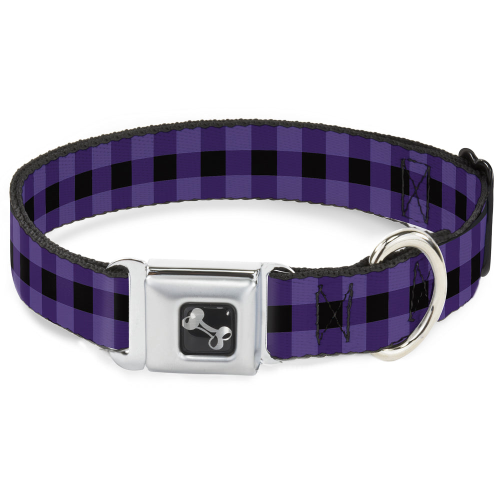 Dog Bone Seatbelt Buckle Collar - Buffalo Plaid Black/Purple Seatbelt Buckle Collars Buckle-Down