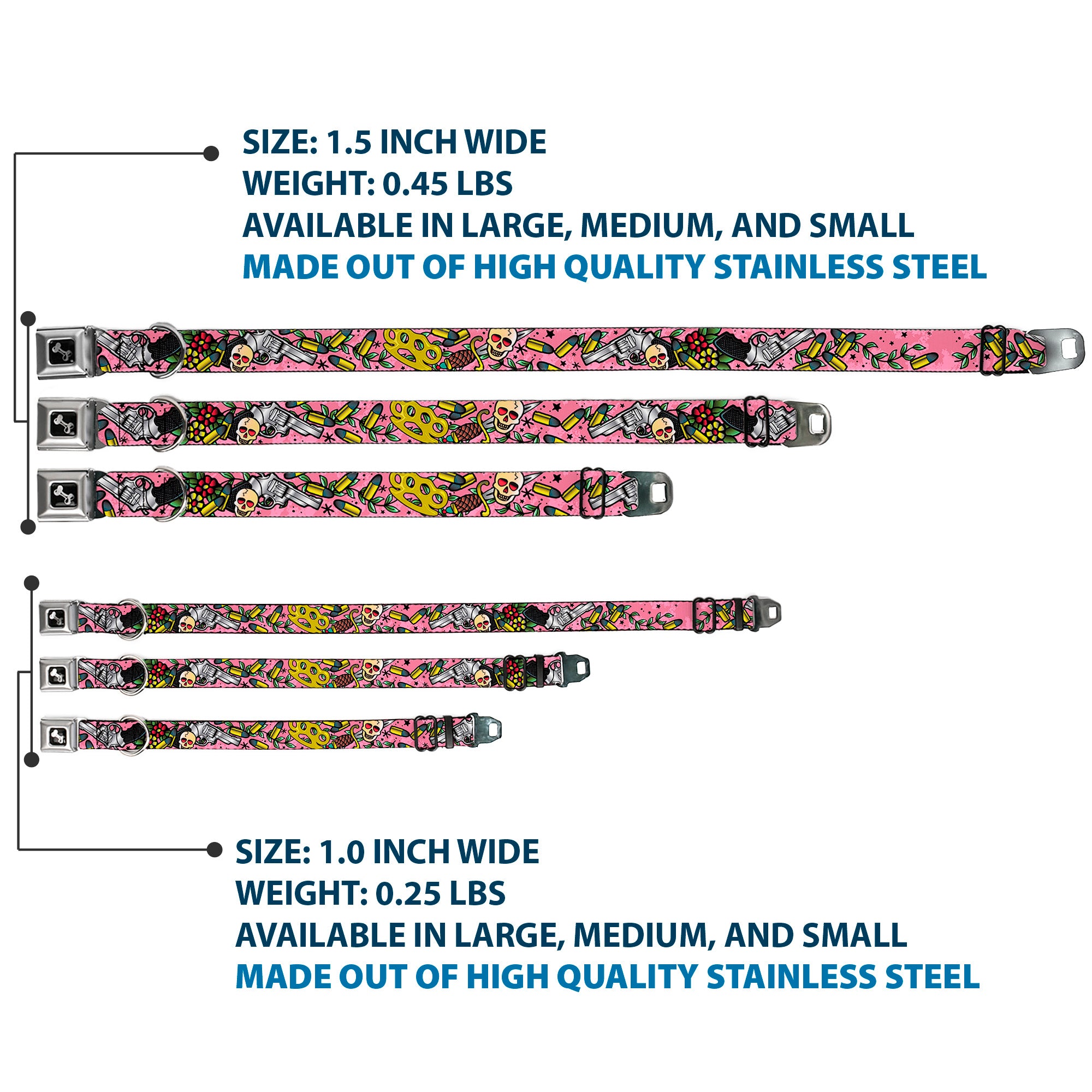 Dog Bone Seatbelt Buckle Collar - Born to Raise Hell CLOSE-UP Pink Seatbelt Buckle Collars Buckle-Down