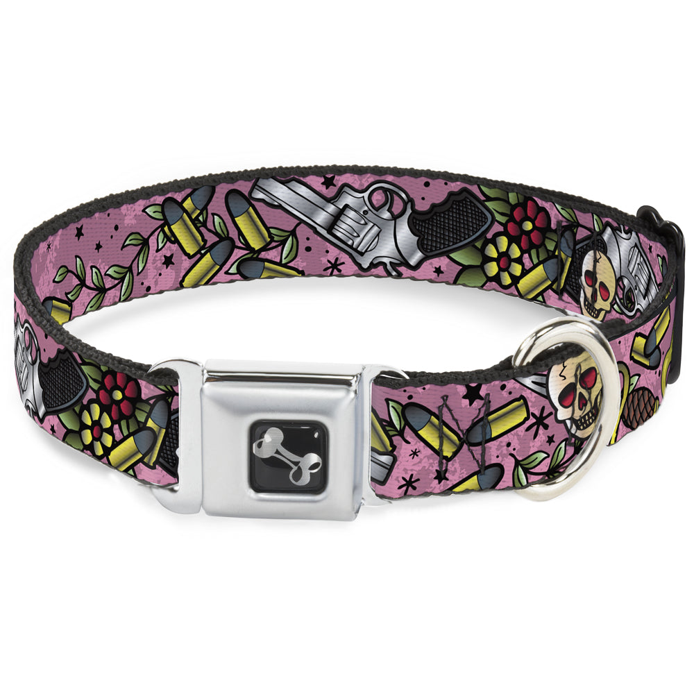 Dog Bone Seatbelt Buckle Collar - Born to Raise Hell CLOSE-UP Pink Seatbelt Buckle Collars Buckle-Down