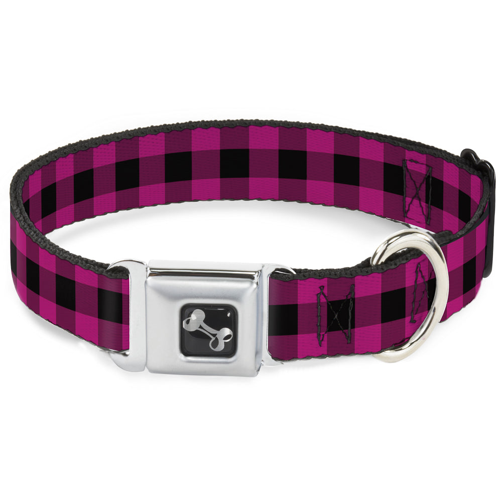Dog Bone Seatbelt Buckle Collar - Buffalo Plaid Black/Fuchsia Seatbelt Buckle Collars Buckle-Down
