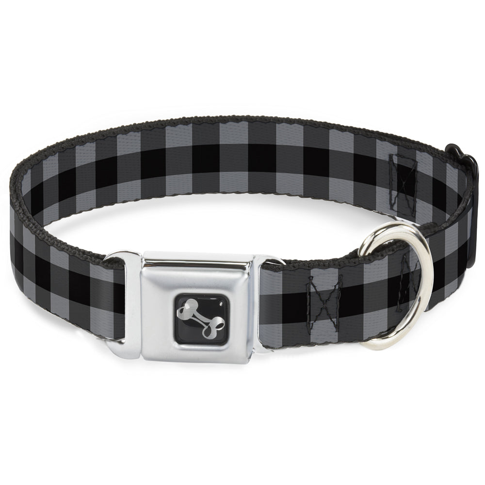 Dog Bone Seatbelt Buckle Collar - Buffalo Plaid Black/Gray Seatbelt Buckle Collars Buckle-Down