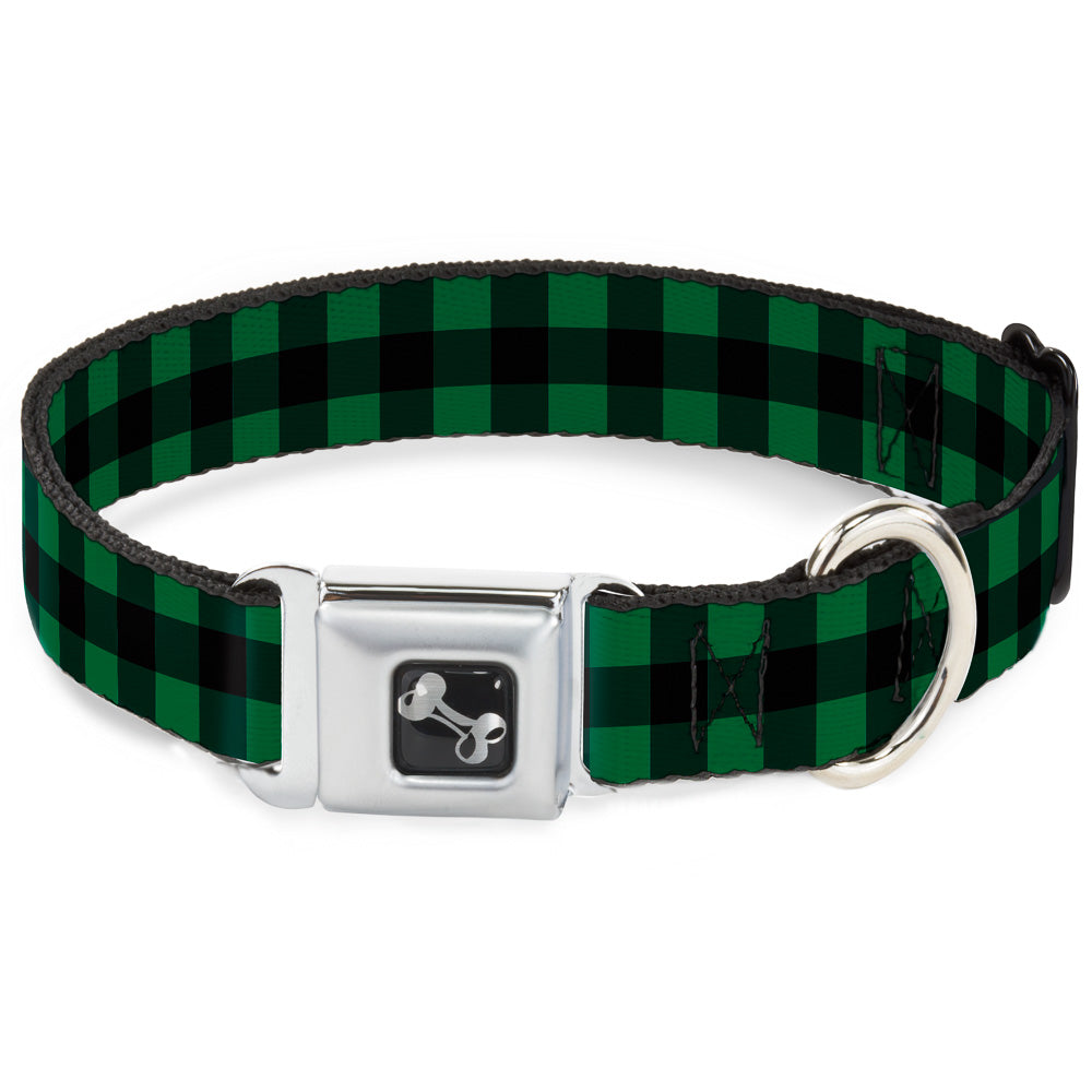 Dog Bone Seatbelt Buckle Collar - Buffalo Plaid Black/Green Seatbelt Buckle Collars Buckle-Down