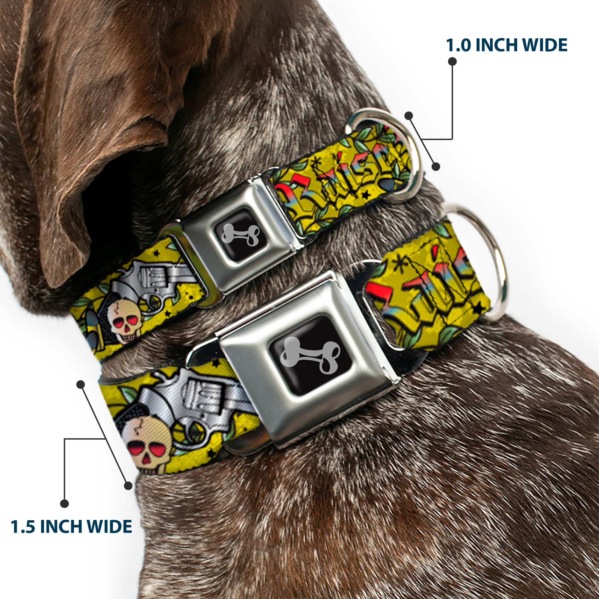 Dog Bone Seatbelt Buckle Collar - Born to Raise Hell Yellow Seatbelt Buckle Collars Buckle-Down