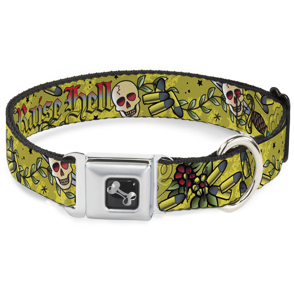 Dog Bone Seatbelt Buckle Collar - Born to Raise Hell Yellow Seatbelt Buckle Collars Buckle-Down