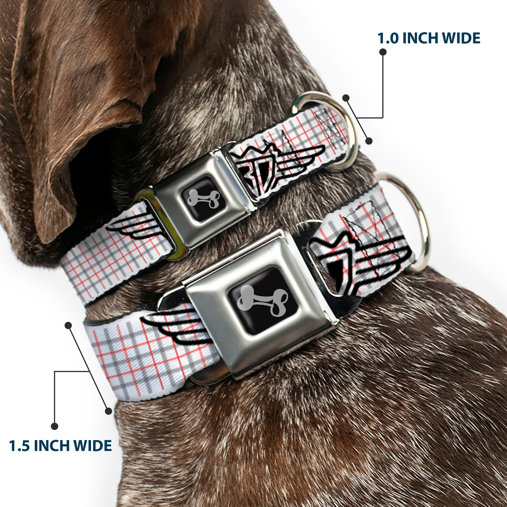 Dog Bone Seatbelt Buckle Collar - BD Plaid White/Gray/Red Seatbelt Buckle Collars Buckle-Down
