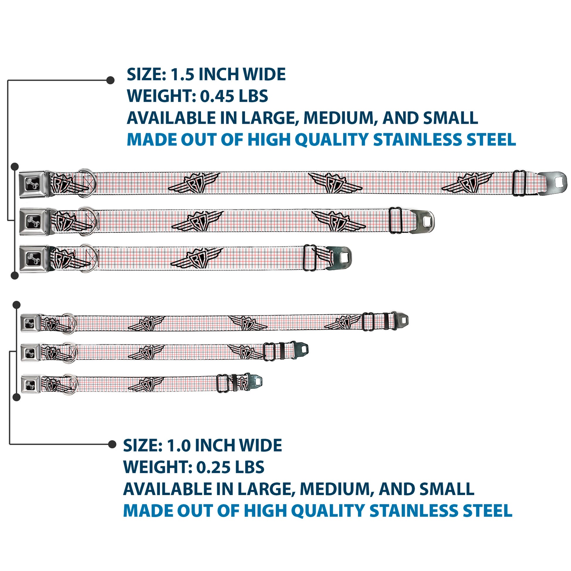 Dog Bone Seatbelt Buckle Collar - BD Plaid White/Gray/Red Seatbelt Buckle Collars Buckle-Down