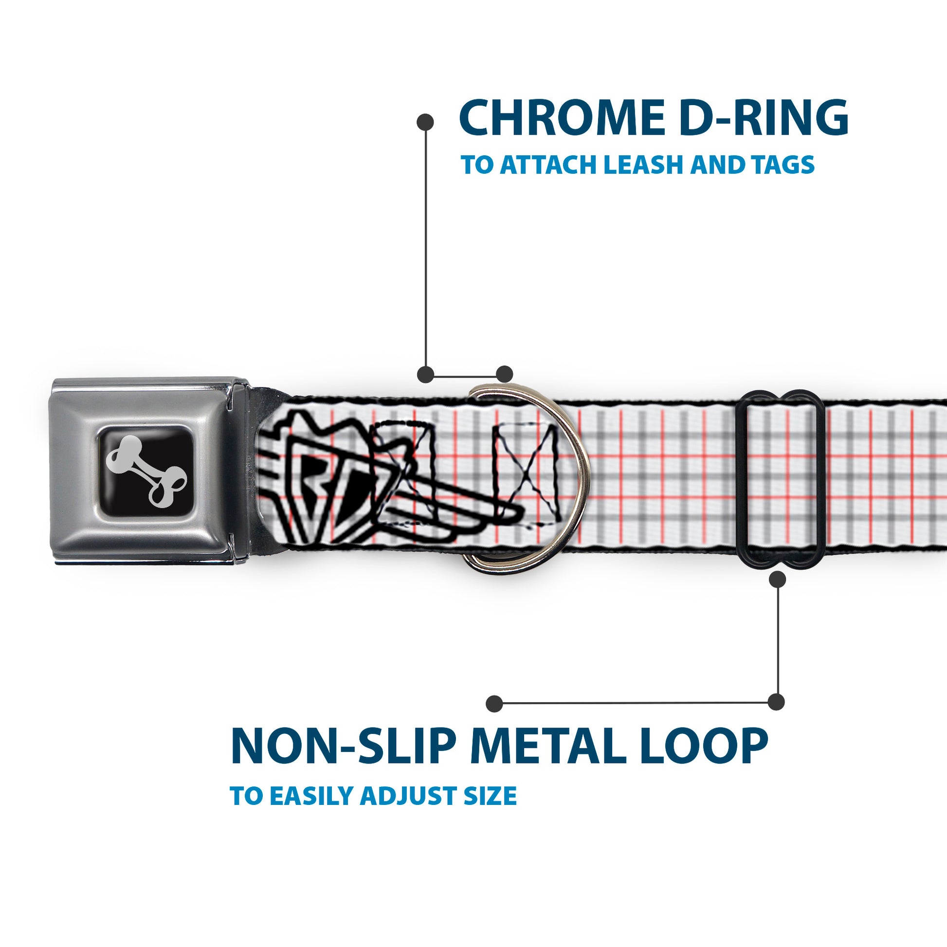 Dog Bone Seatbelt Buckle Collar - BD Plaid White/Gray/Red Seatbelt Buckle Collars Buckle-Down