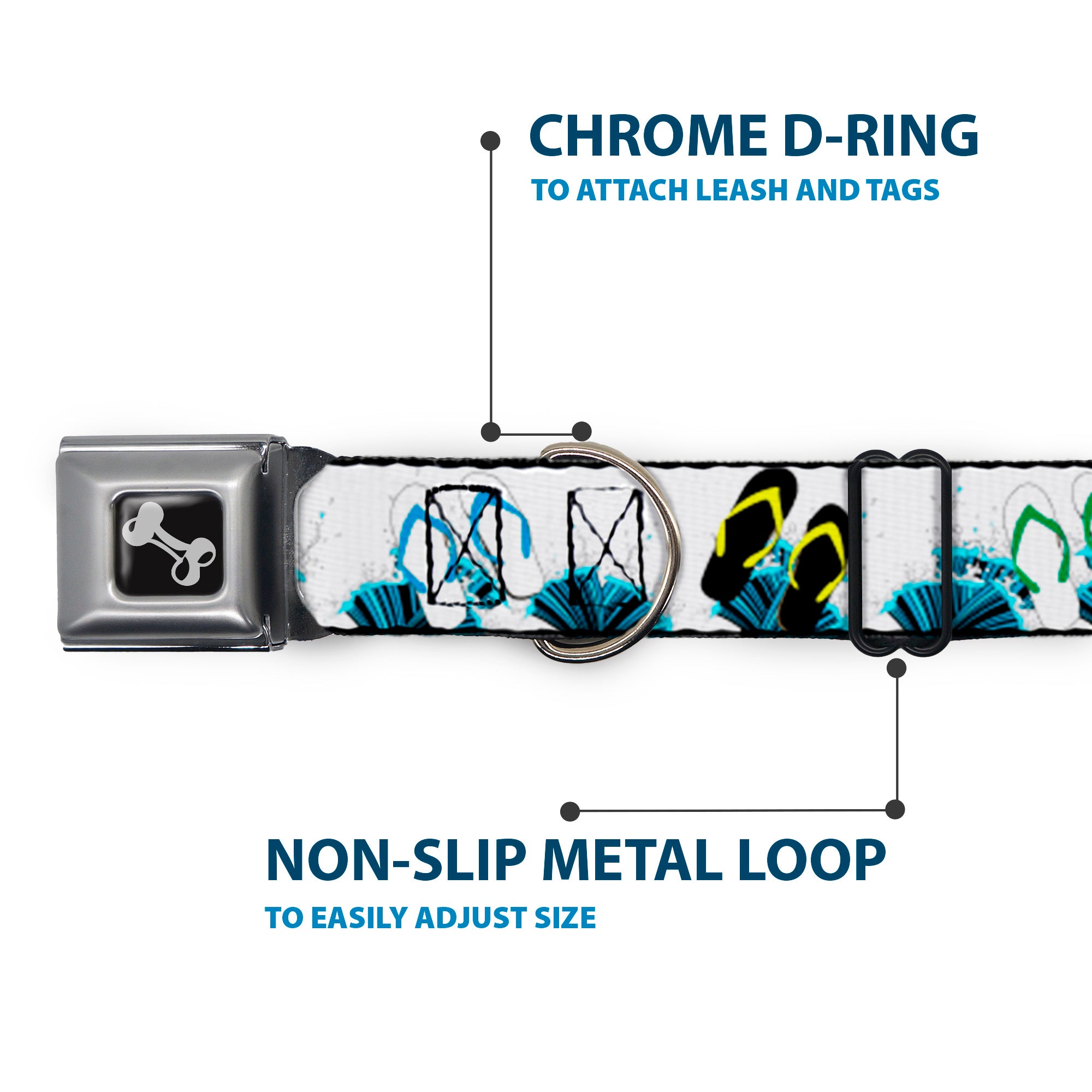 Dog Bone Seatbelt Buckle Collar - Beach Flip Flops Seatbelt Buckle Collars Buckle-Down