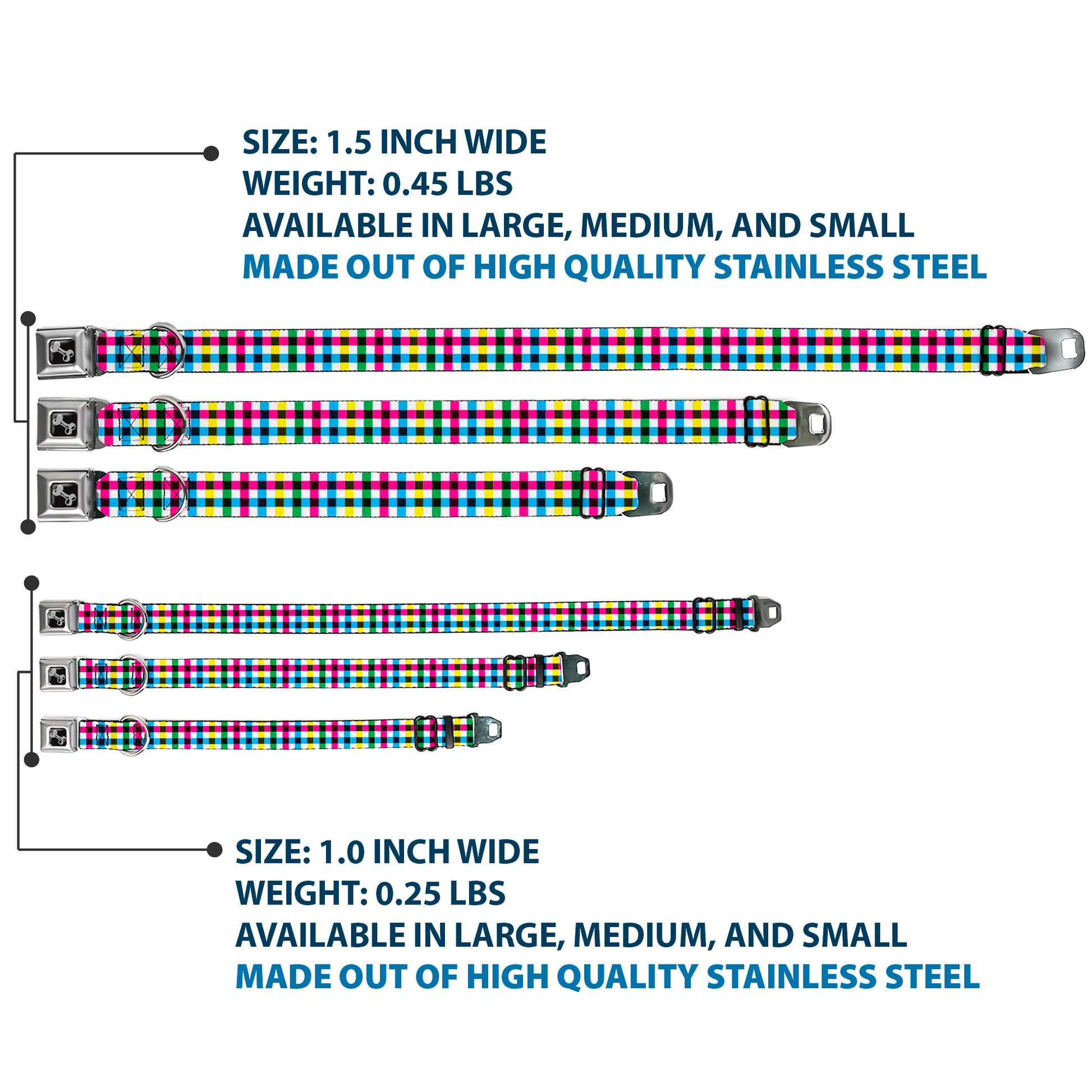 Dog Bone Seatbelt Buckle Collar - Buffalo Plaid White/Multi Color Seatbelt Buckle Collars Buckle-Down