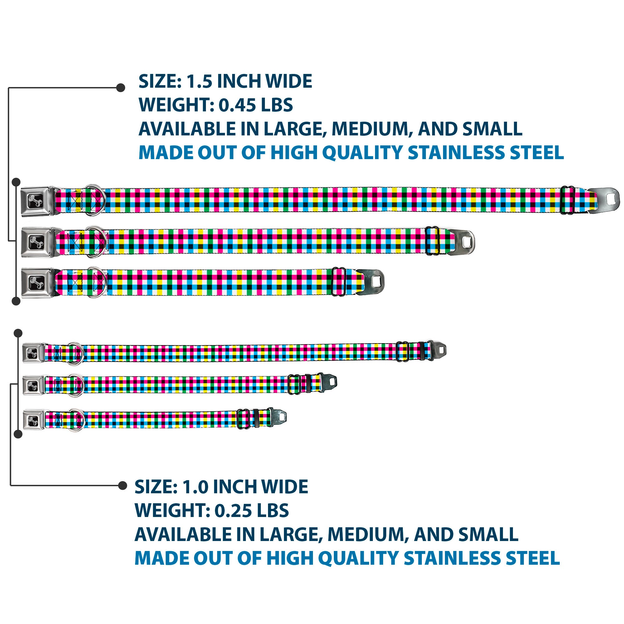 Dog Bone Seatbelt Buckle Collar - Buffalo Plaid White/Multi Color Seatbelt Buckle Collars Buckle-Down