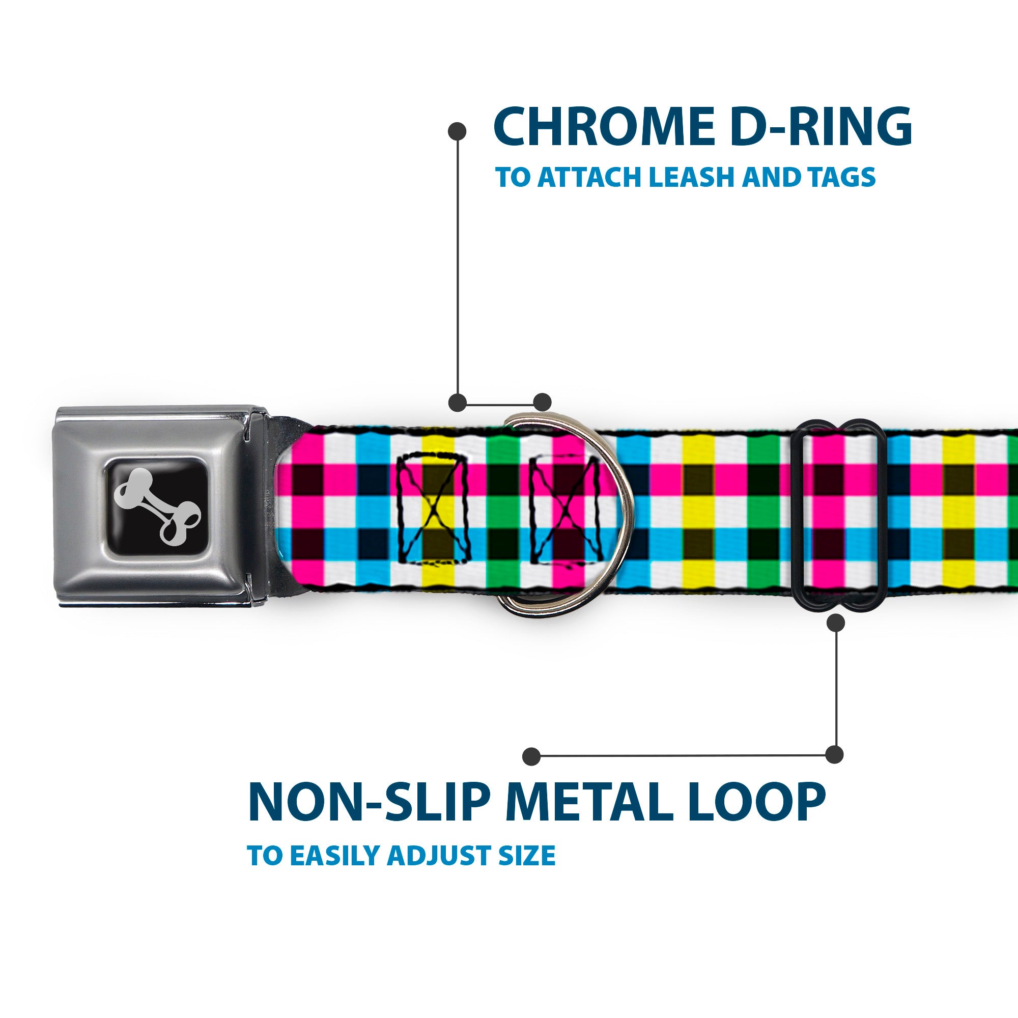 Dog Bone Seatbelt Buckle Collar - Buffalo Plaid White/Multi Color Seatbelt Buckle Collars Buckle-Down