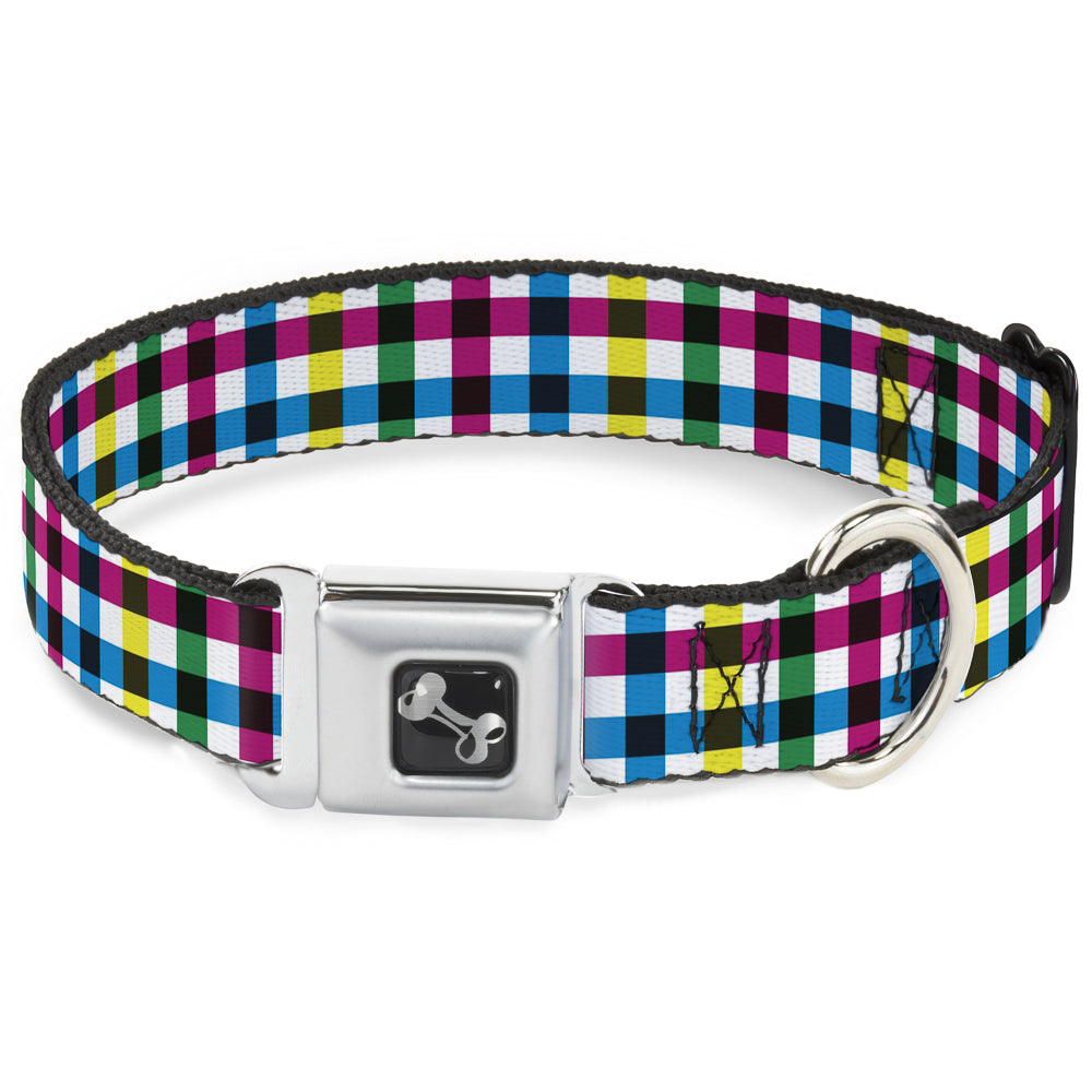 Dog Bone Seatbelt Buckle Collar - Buffalo Plaid White/Multi Color Seatbelt Buckle Collars Buckle-Down
