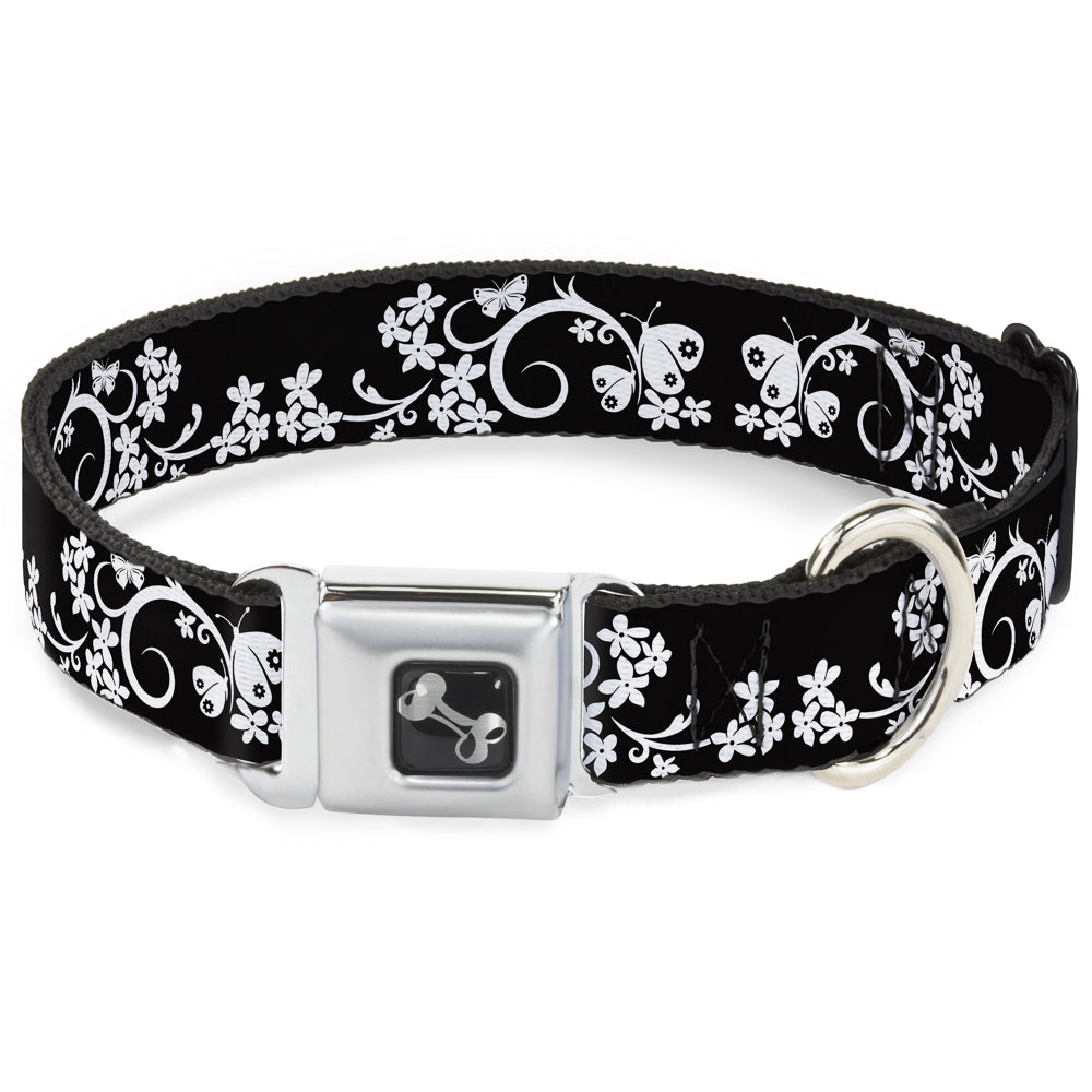 Dog Bone Seatbelt Buckle Collar - Butterfly Garden2 Black/White Seatbelt Buckle Collars Buckle-Down