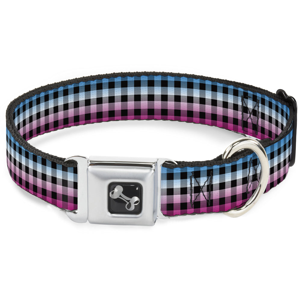 Dog Bone Seatbelt Buckle Collar - Buffalo Plaid Turquoise/Fuchsia Fade Seatbelt Buckle Collars Buckle-Down
