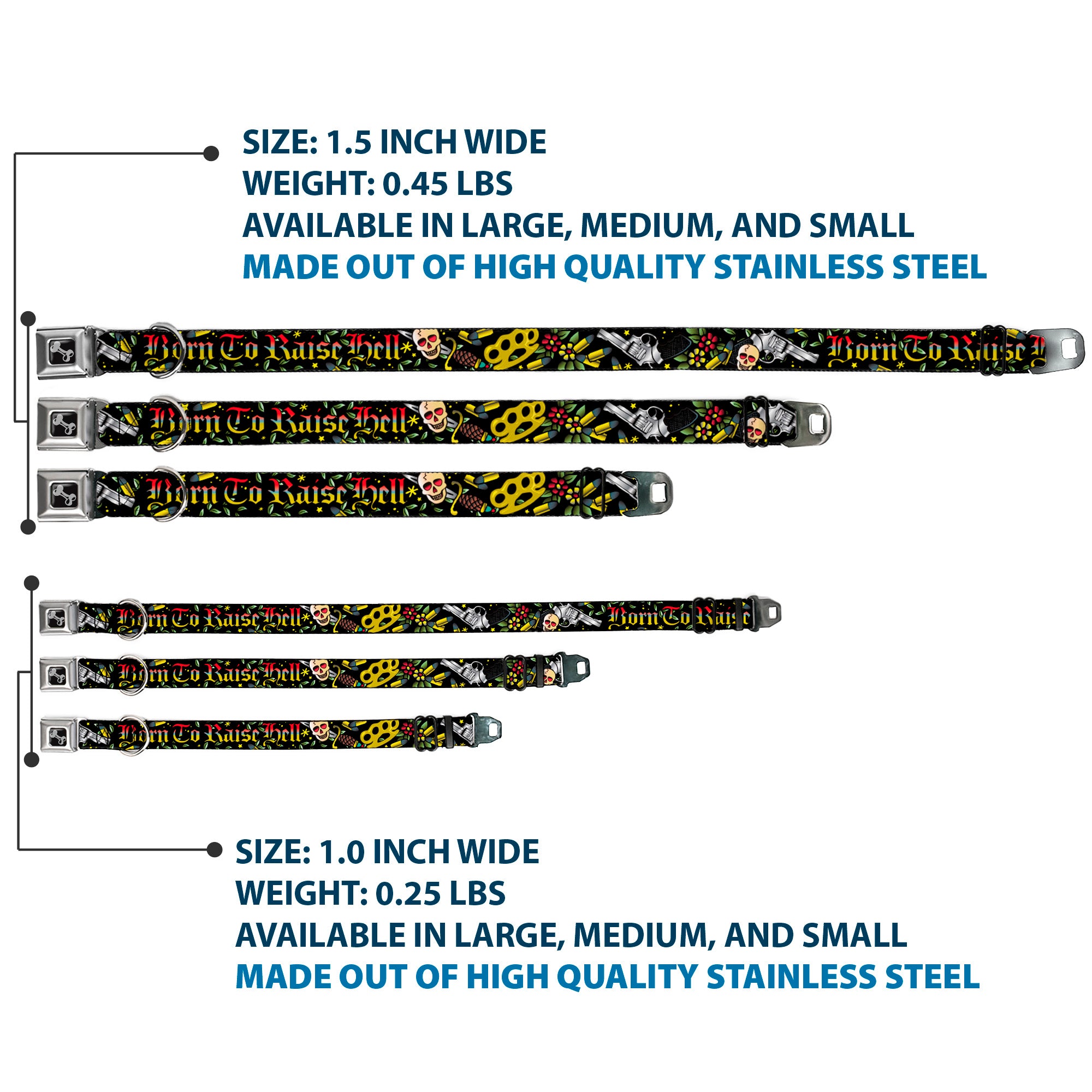 Dog Bone Seatbelt Buckle Collar - Born to Raise Hell Black Seatbelt Buckle Collars Buckle-Down