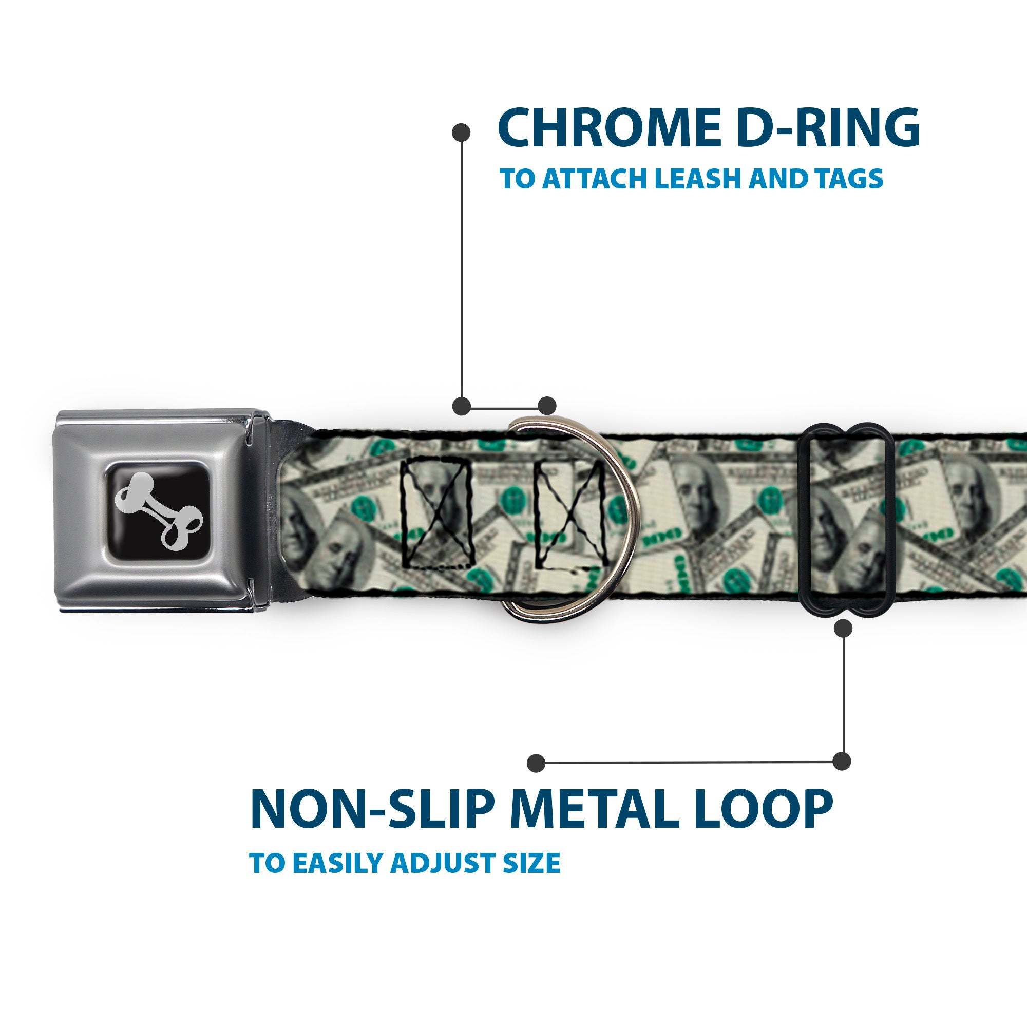 Dog Bone Seatbelt Buckle Collar - Benjamins Seatbelt Buckle Collars Buckle-Down