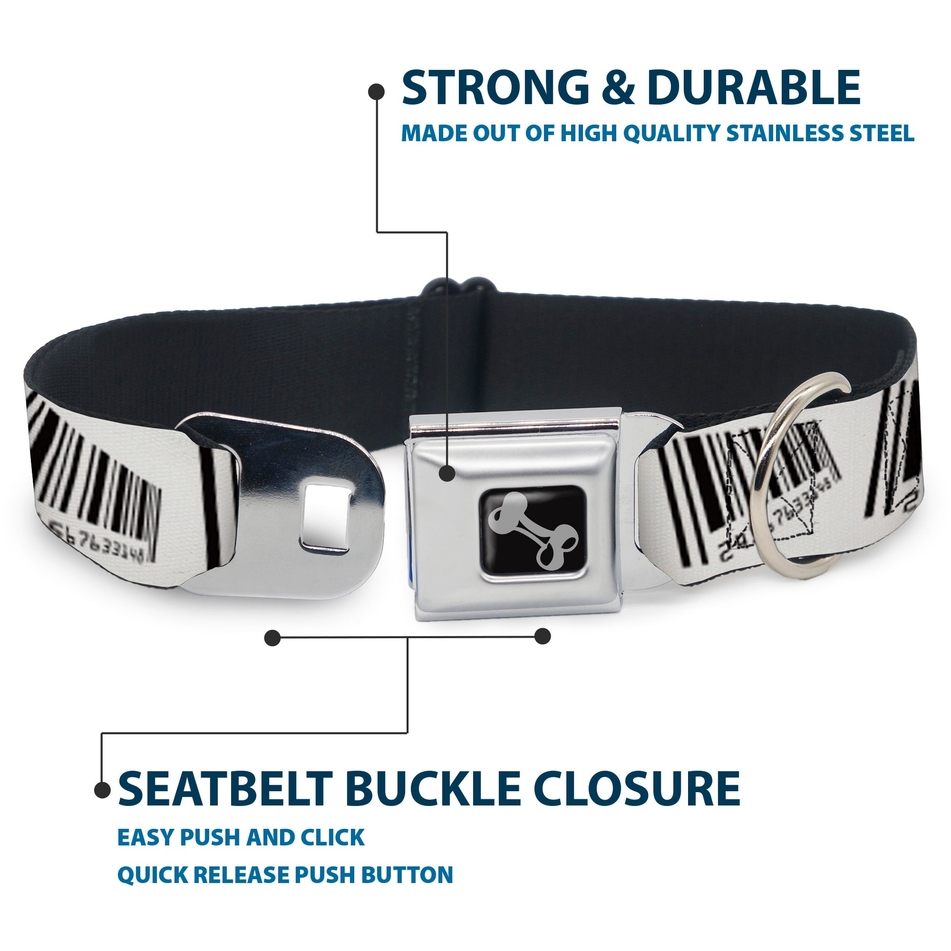 Dog Bone Seatbelt Buckle Collar - Barcode Seatbelt Buckle Collars Buckle-Down