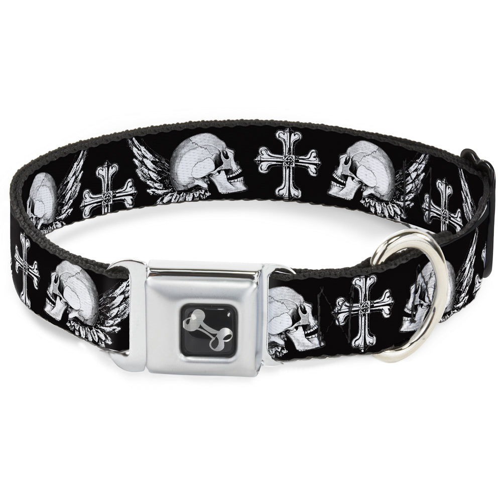 Dog Bone Seatbelt Buckle Collar - BD Skulls w/Wings Black/White Seatbelt Buckle Collars Buckle-Down