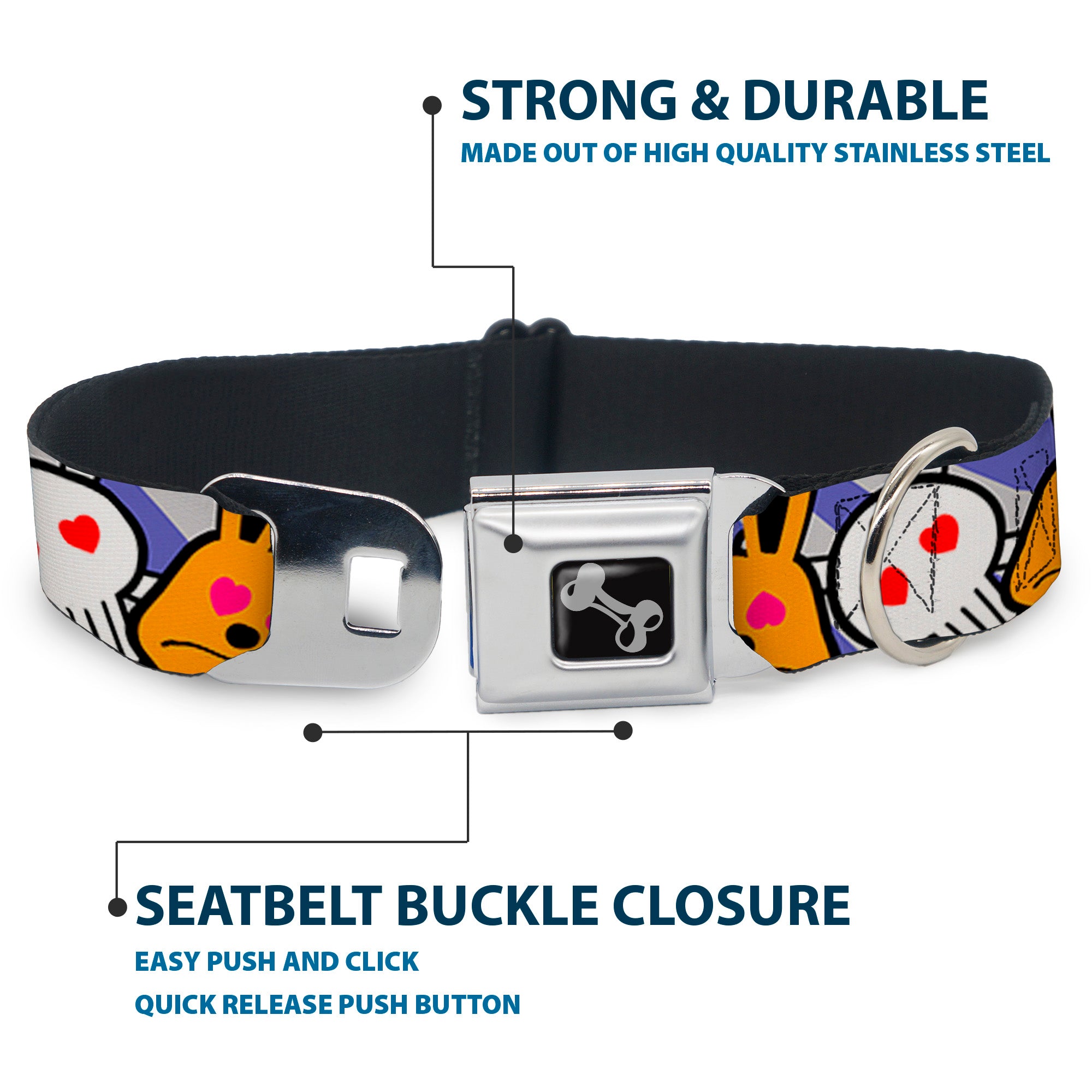 Dog Bone Seatbelt Buckle Collar - BD Cartoon CLOSE-UP Seatbelt Buckle Collars Buckle-Down