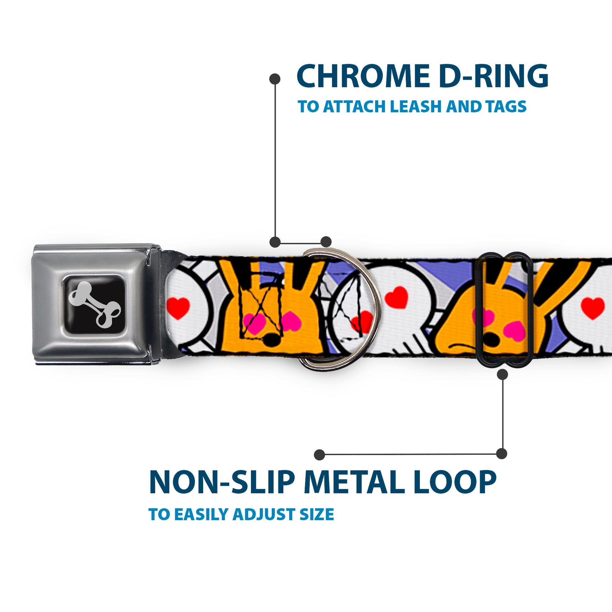 Dog Bone Seatbelt Buckle Collar - BD Cartoon CLOSE-UP Seatbelt Buckle Collars Buckle-Down