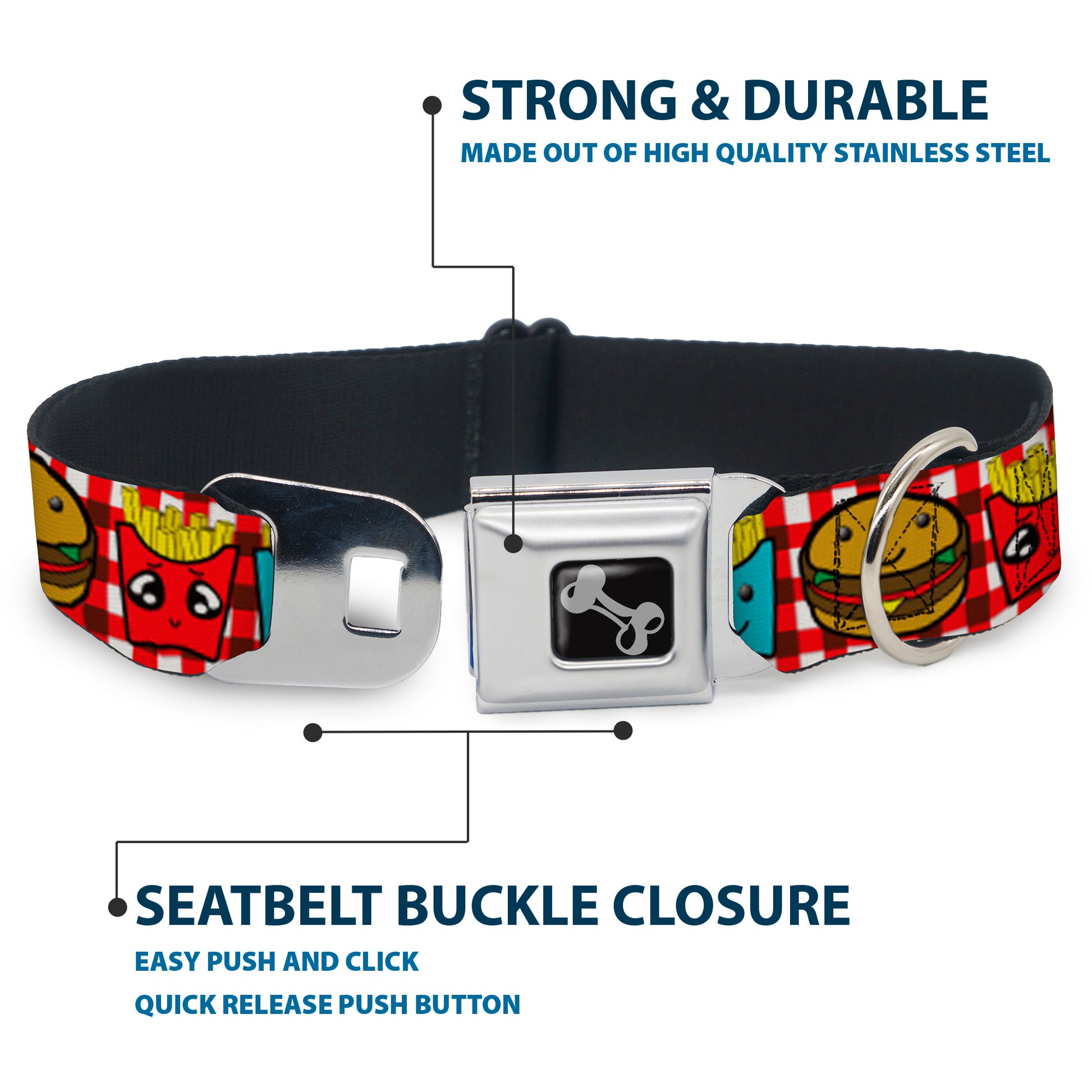 Dog Bone Seatbelt Buckle Collar - Burger & Fries Cartoon Seatbelt Buckle Collars Buckle-Down
