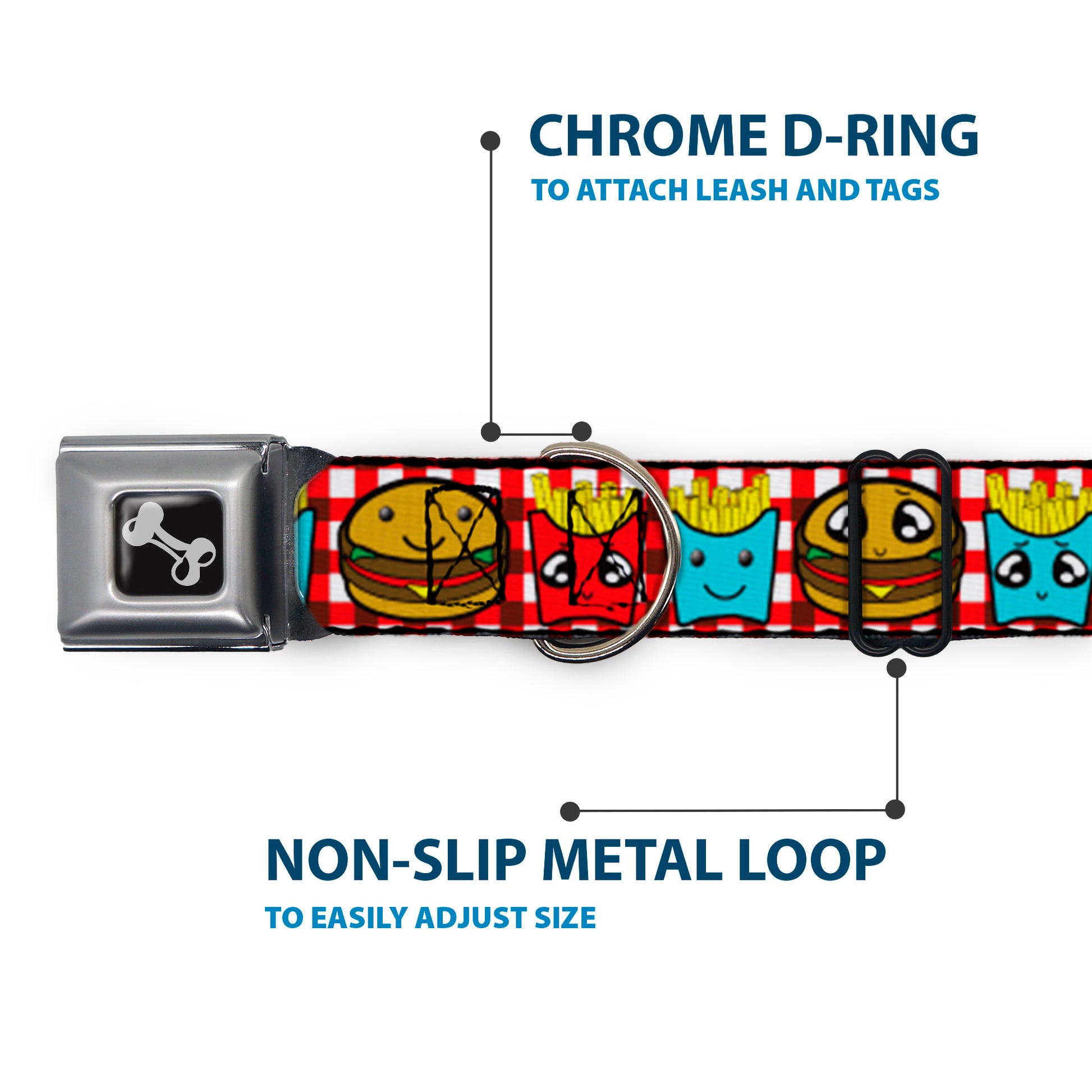 Dog Bone Seatbelt Buckle Collar - Burger & Fries Cartoon Seatbelt Buckle Collars Buckle-Down