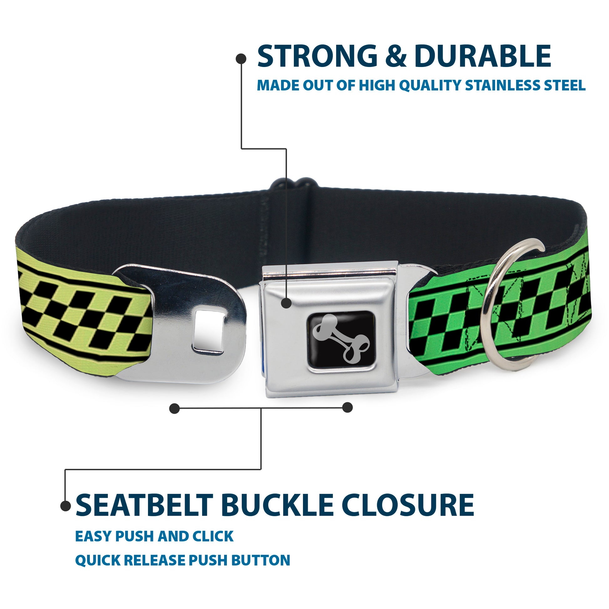 Dog Bone Seatbelt Buckle Collar - Buckle-Down Cab Stripe Green/Yellow Fade Seatbelt Buckle Collars Buckle-Down