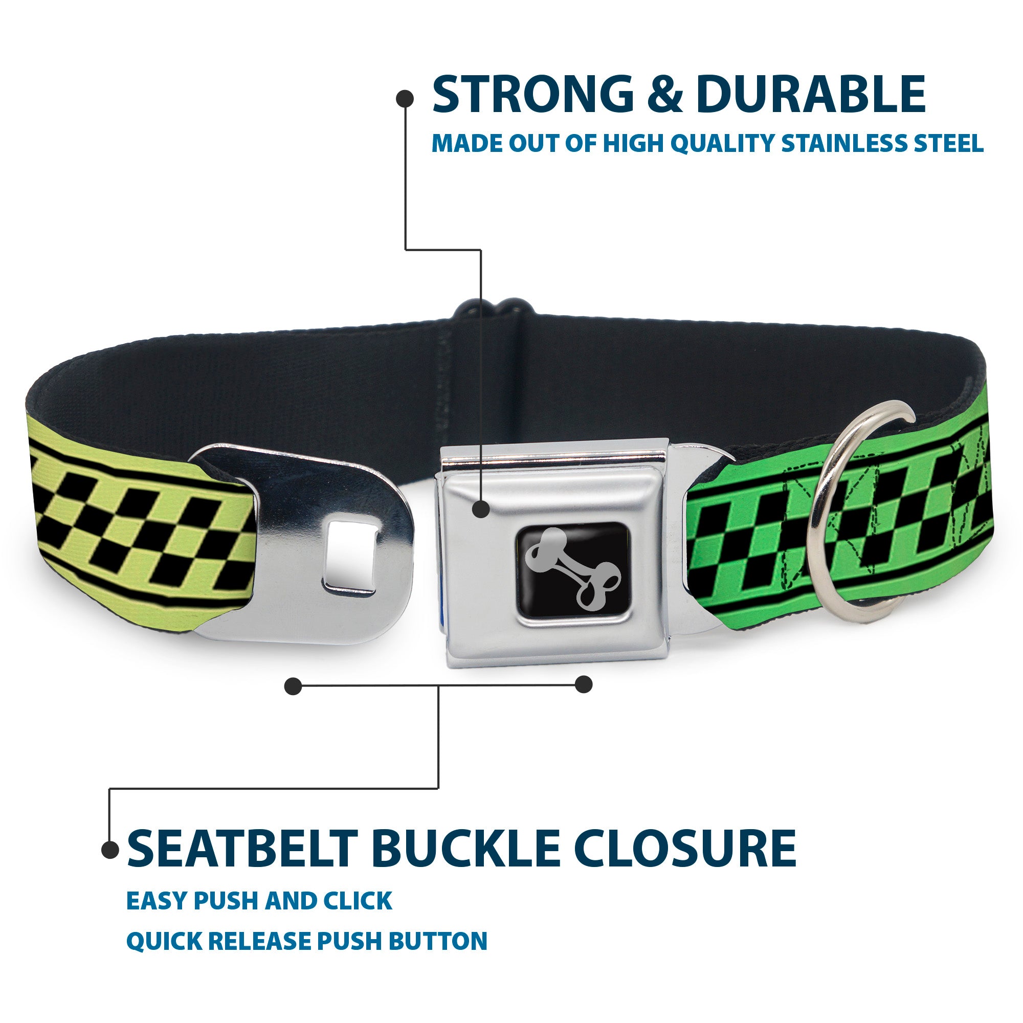 Dog Bone Seatbelt Buckle Collar - Buckle-Down Cab Stripe Green/Yellow Fade Seatbelt Buckle Collars Buckle-Down