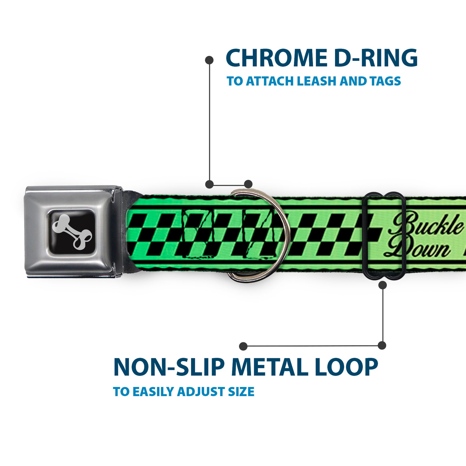 Dog Bone Seatbelt Buckle Collar - Buckle-Down Cab Stripe Green/Yellow Fade Seatbelt Buckle Collars Buckle-Down