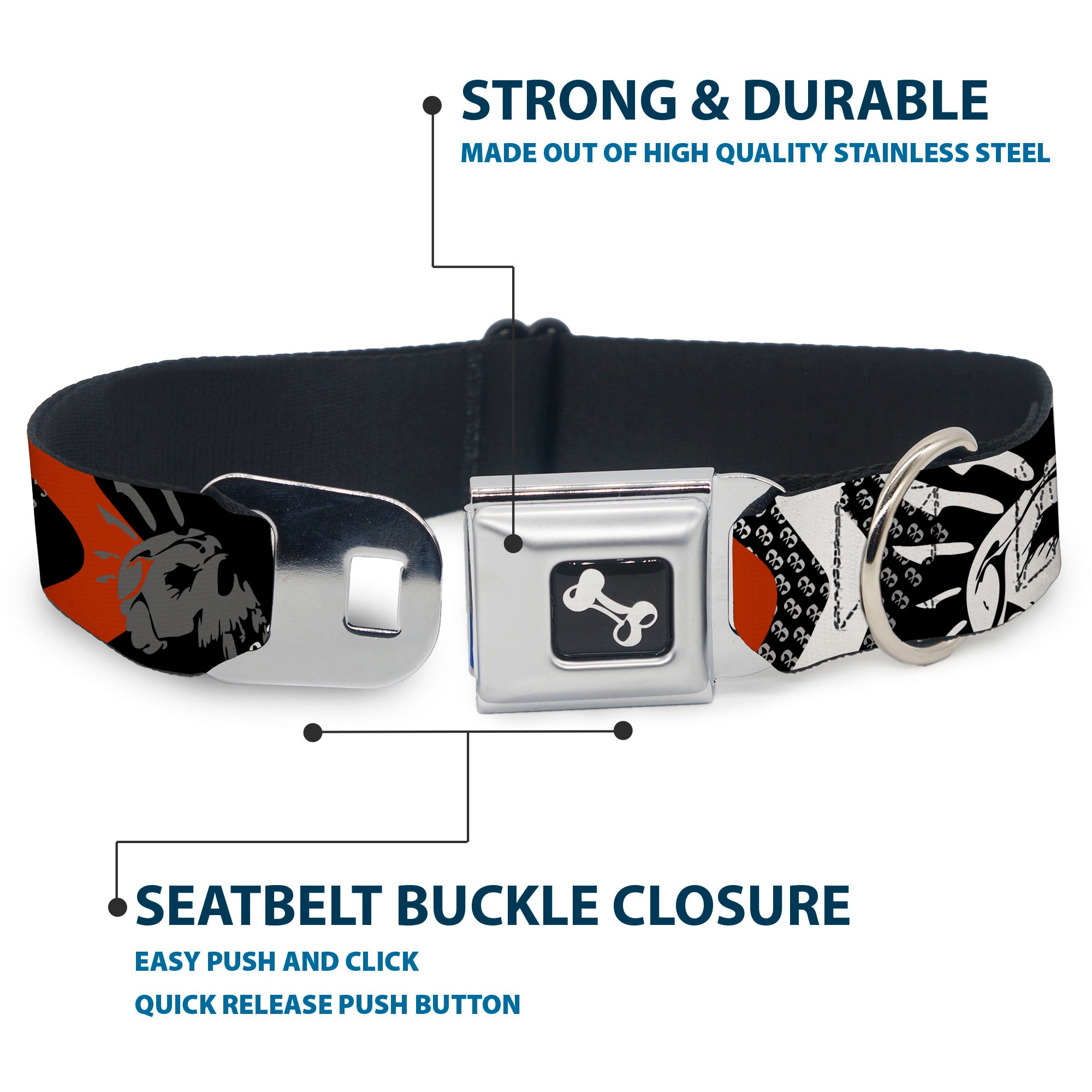Dog Bone Seatbelt Buckle Collar - BD Die Hard Skull 01 Seatbelt Buckle Collars Buckle-Down