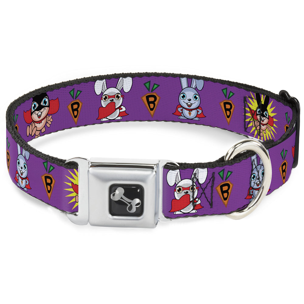 Dog Bone Seatbelt Buckle Collar - Bunny Superhero Purple Seatbelt Buckle Collars Buckle-Down
