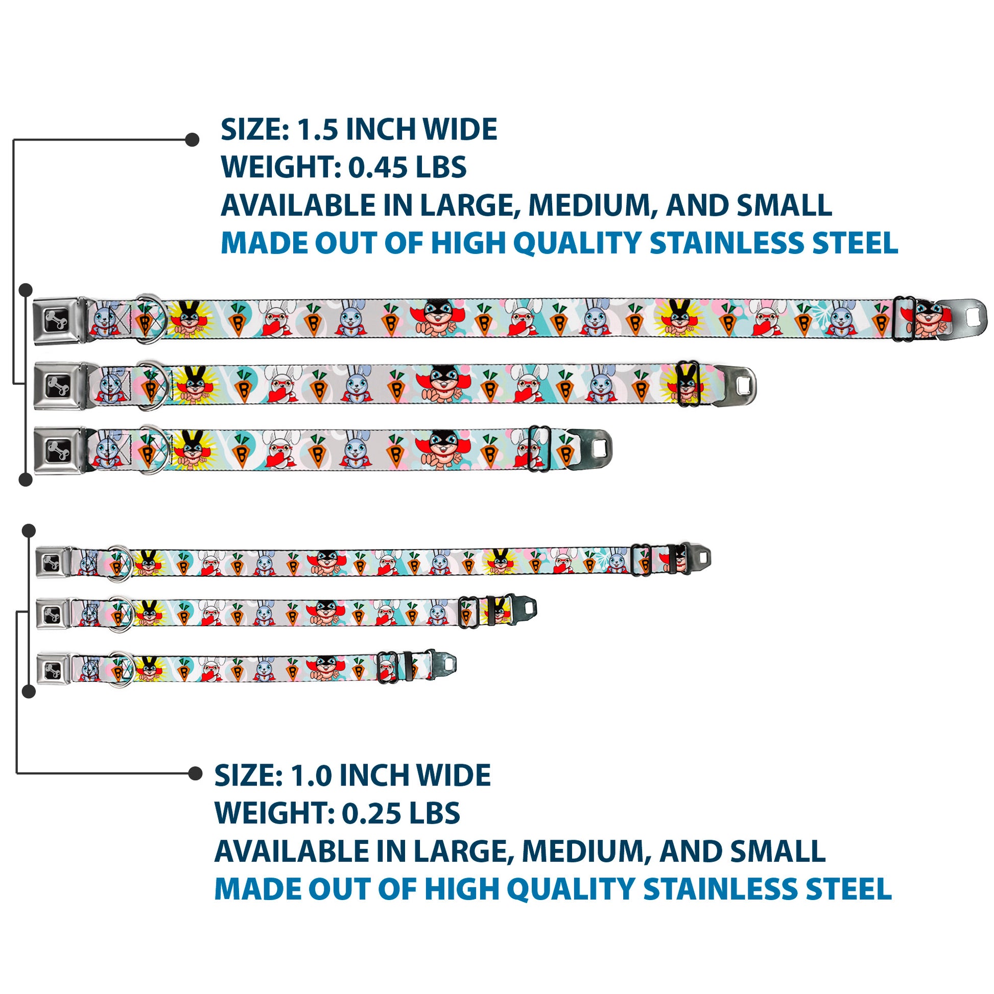 Dog Bone Seatbelt Buckle Collar - Bunny Superhero Multi Pastel Seatbelt Buckle Collars Buckle-Down