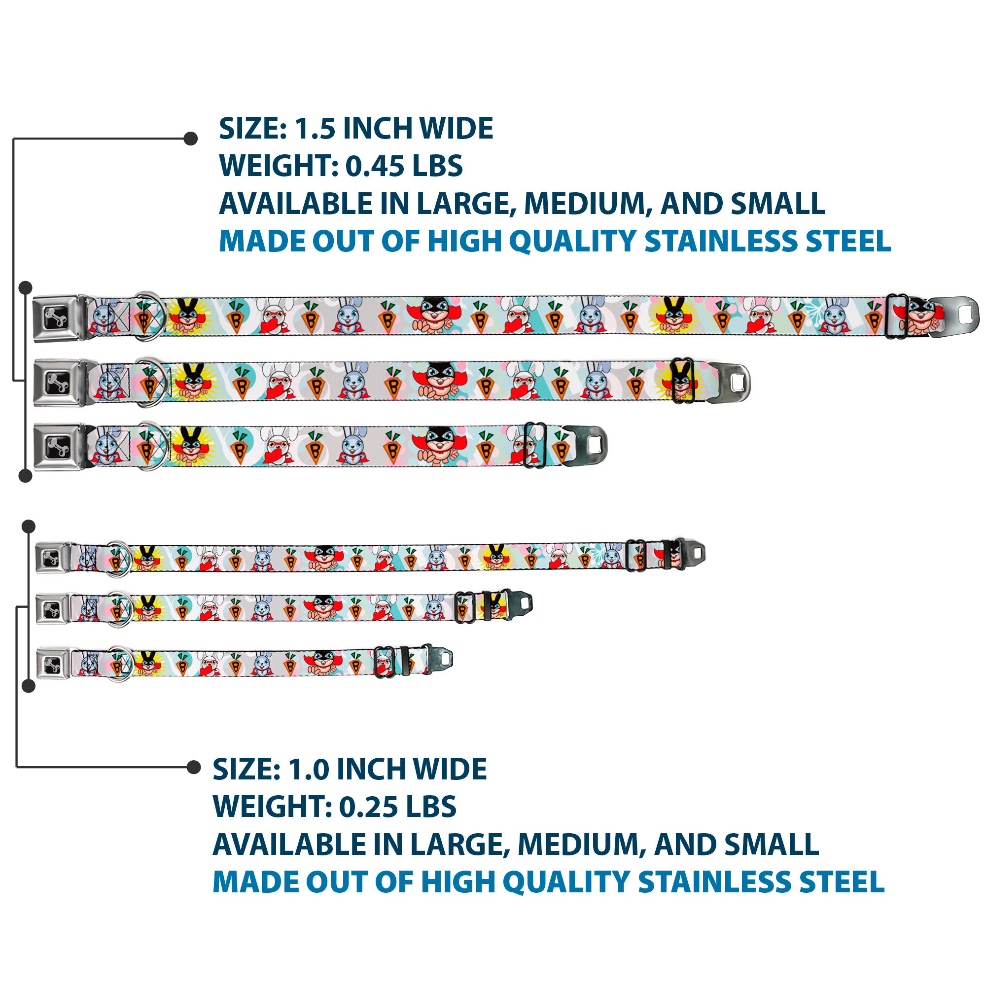 Dog Bone Seatbelt Buckle Collar - Bunny Superhero Multi Pastel Seatbelt Buckle Collars Buckle-Down