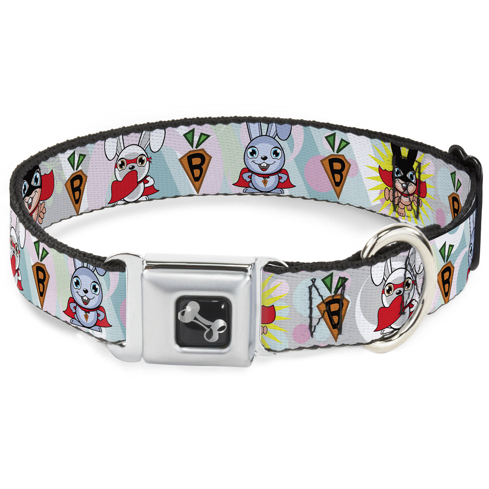 Dog Bone Seatbelt Buckle Collar - Bunny Superhero Multi Pastel Seatbelt Buckle Collars Buckle-Down